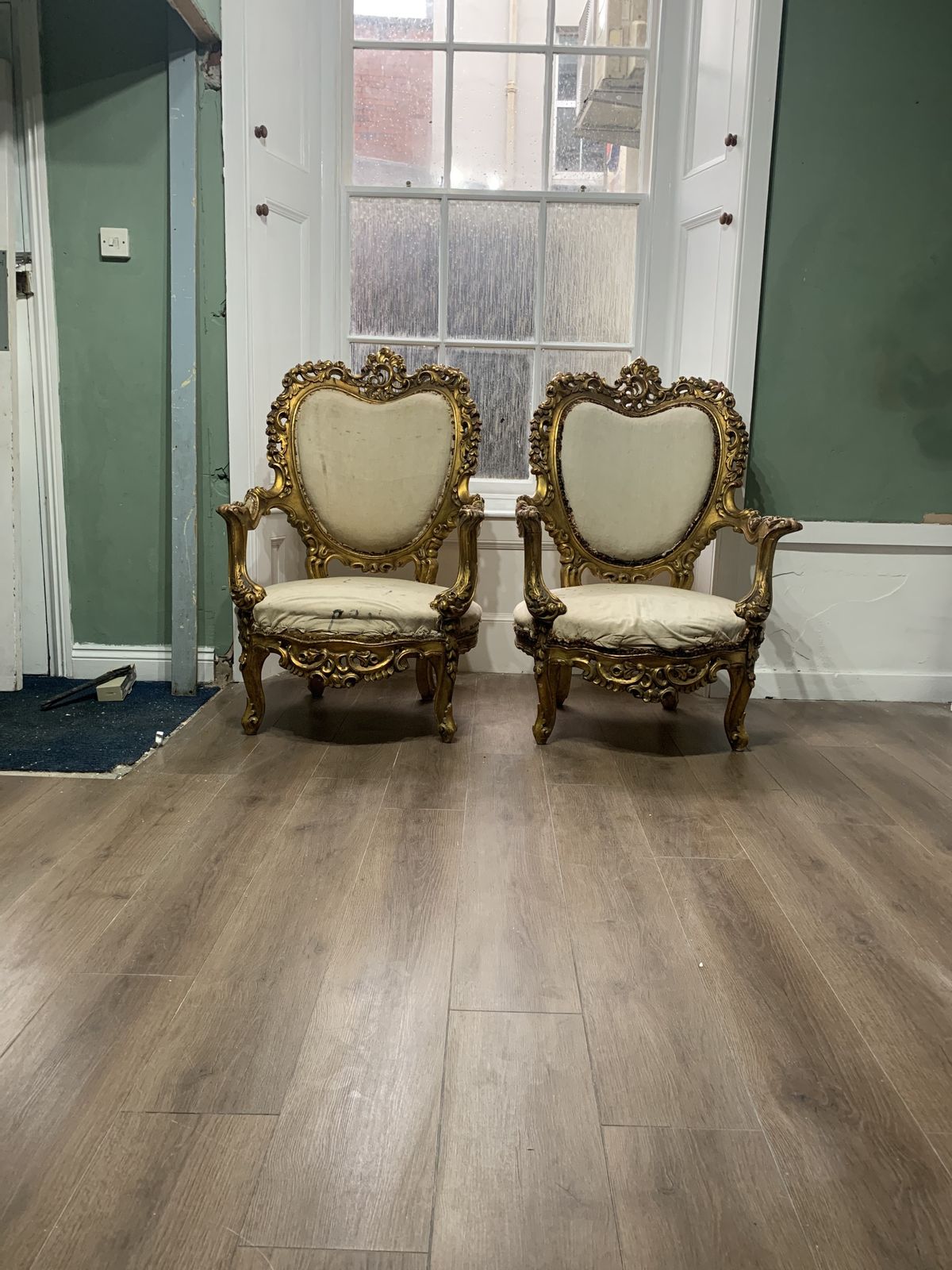 A Pair Of Rococo Gilt Wood Arm Chairs photo vintage