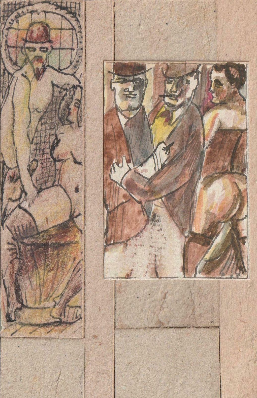 Adolfs Zardins Erotic Motives 2.Pcs Paper Cardboard Mixed Media Art