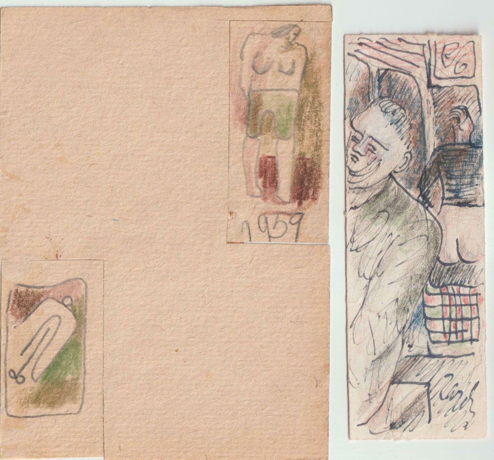Adolfs Zardins Erotic Motives 3pcs. Paper Mixed Media Art