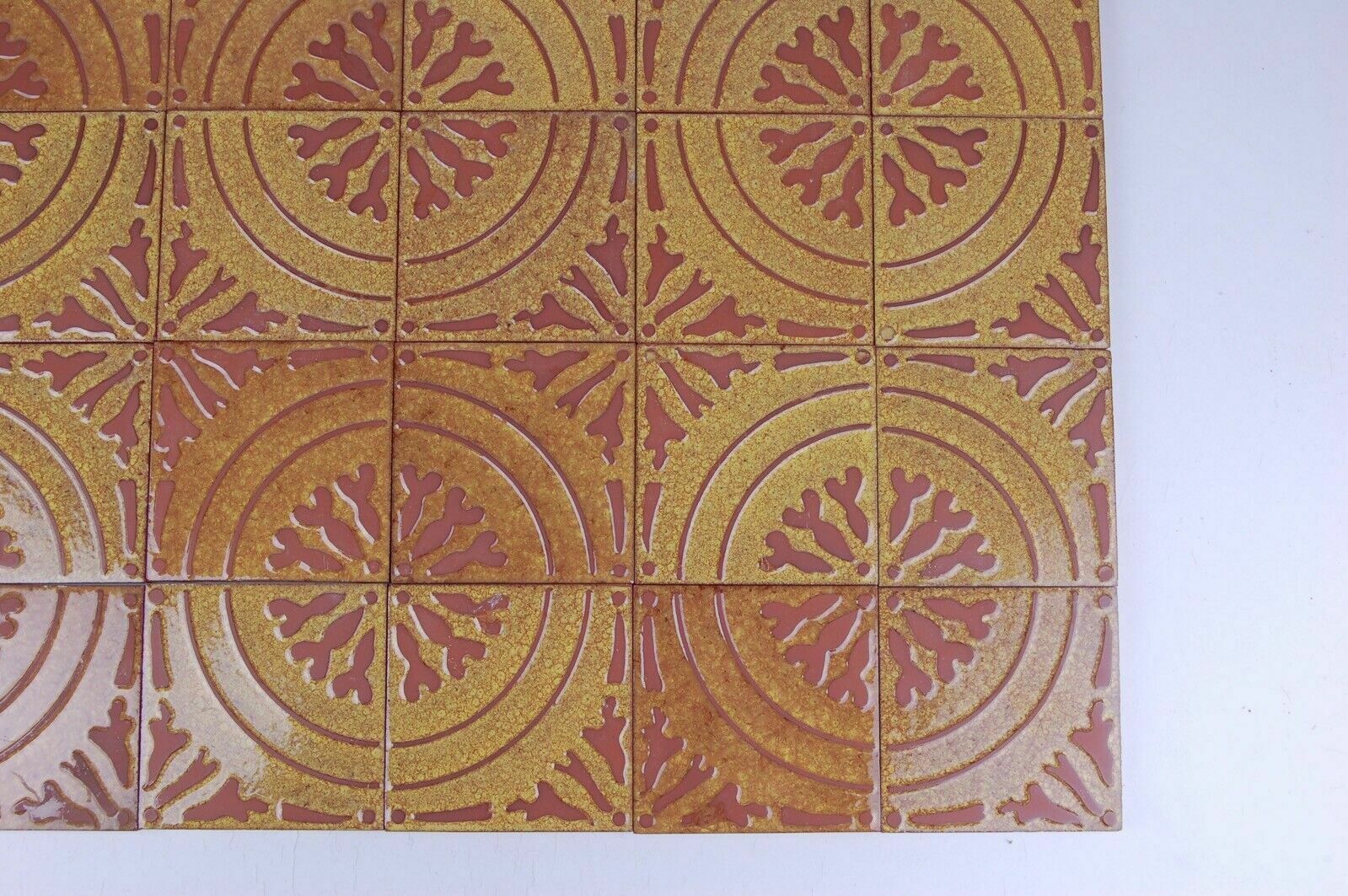 29 Vintage Cavallini Tiles, Ocher And Brick. photo for sale