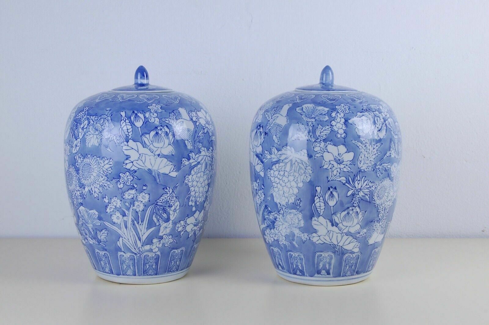 Porcelain Potiche White Blue Pair Of Floral Hand Painted Ceramic Vases photo furniture