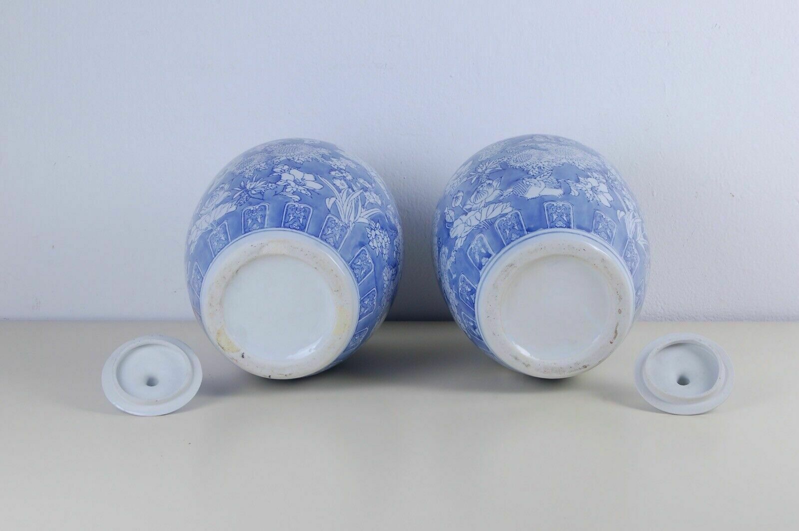Porcelain Potiche White Blue Pair Of Floral Hand Painted Ceramic Vases photo 263.0