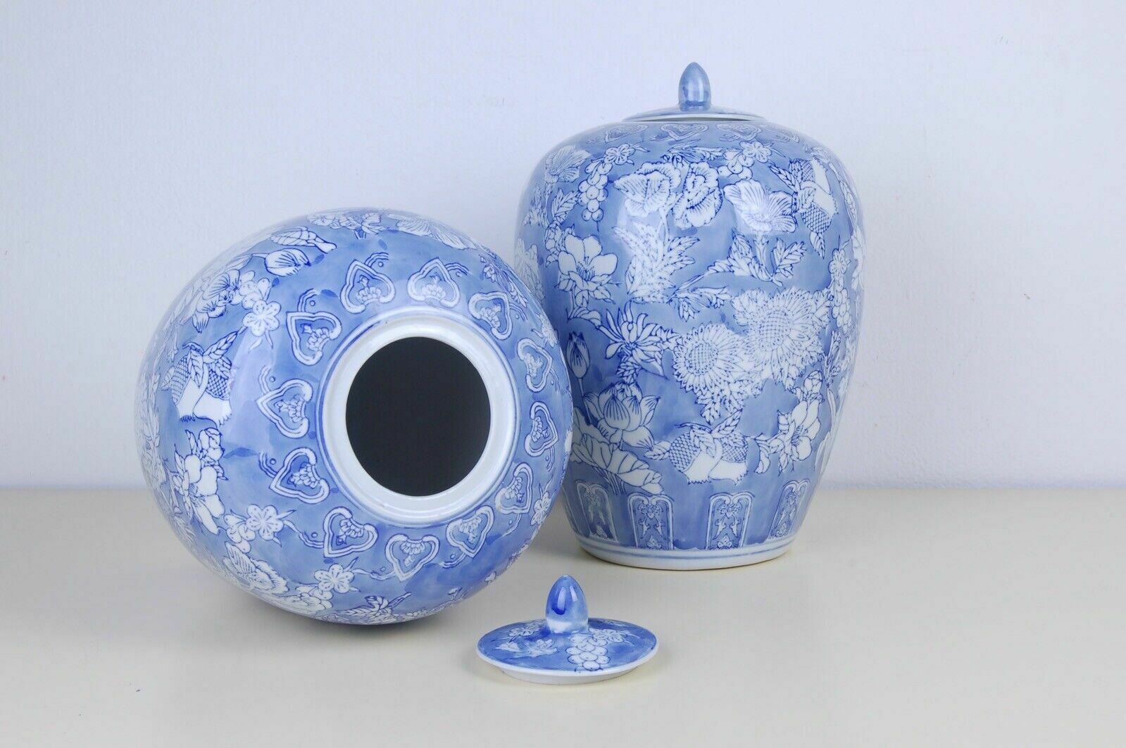 Porcelain Potiche White Blue Pair Of Floral Hand Painted Ceramic Vases photo vinterior