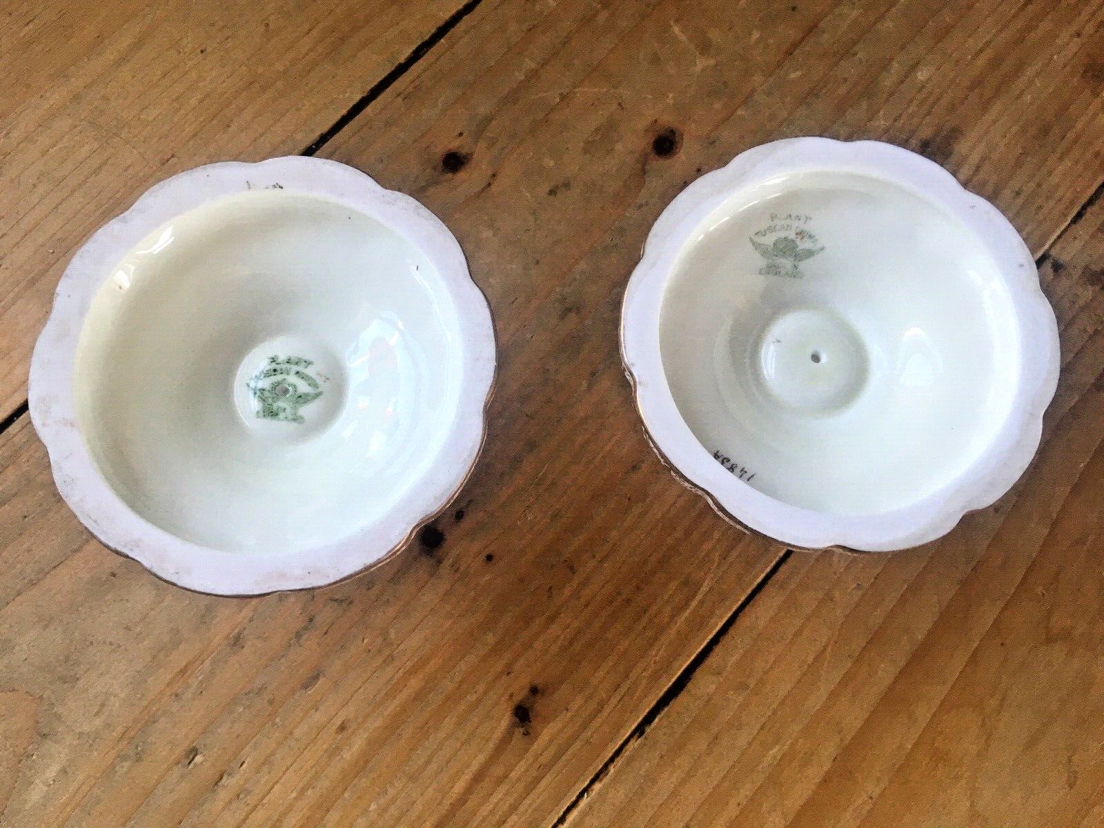 photo for sale Pair Of Antique Tuscan Fine China Gilded Floral Spray Candlestick Candle Holders