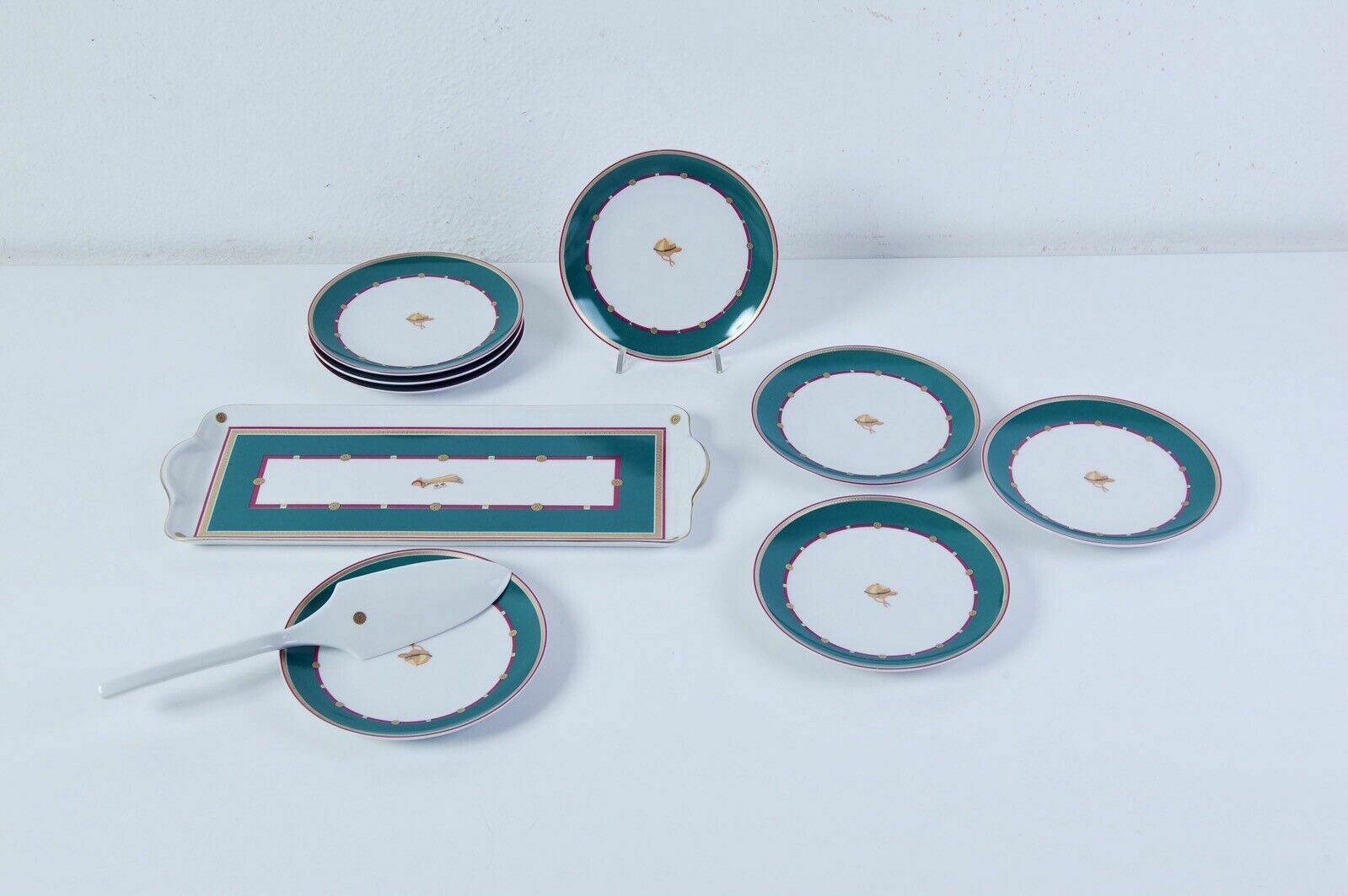 Porcelain Ancap Piccadilly Dessert Service Horse Racing Horses Gold Plate Tray photo furniture