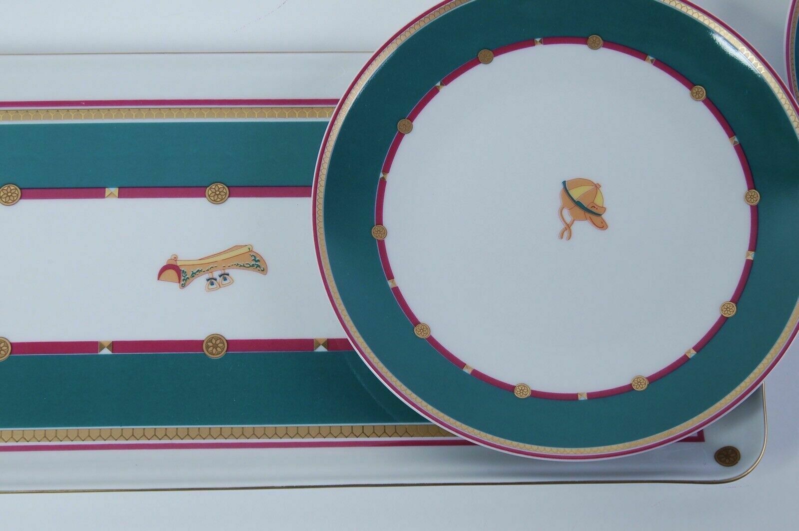 photo for sale Porcelain Ancap Piccadilly Dessert Service Horse Racing Horses Gold Plate Tray