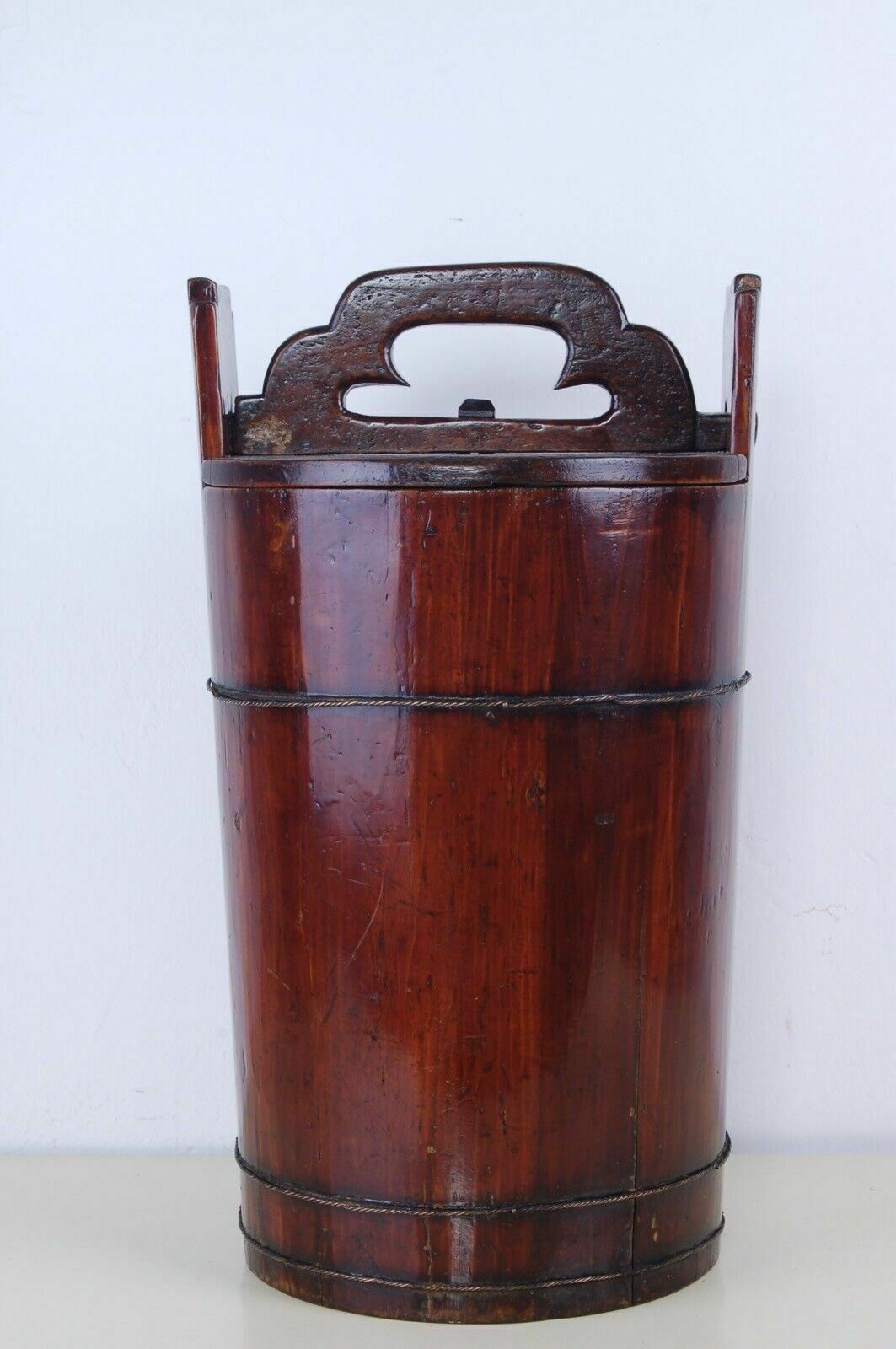 Antique Bucket With Lid Old Wooden Sugar Bin Firkin photo vinterior