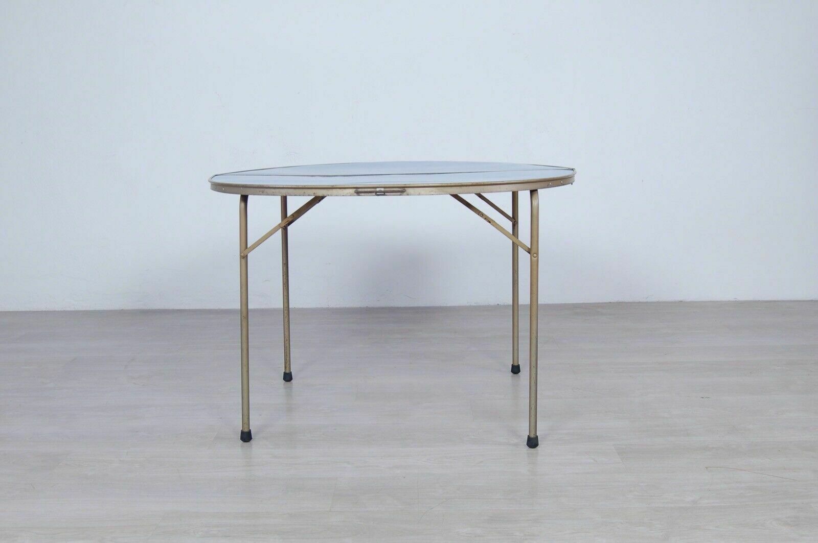 Round Folding Table, 1950s Design, Light Blue Suitcase Picnic Table photo vintage