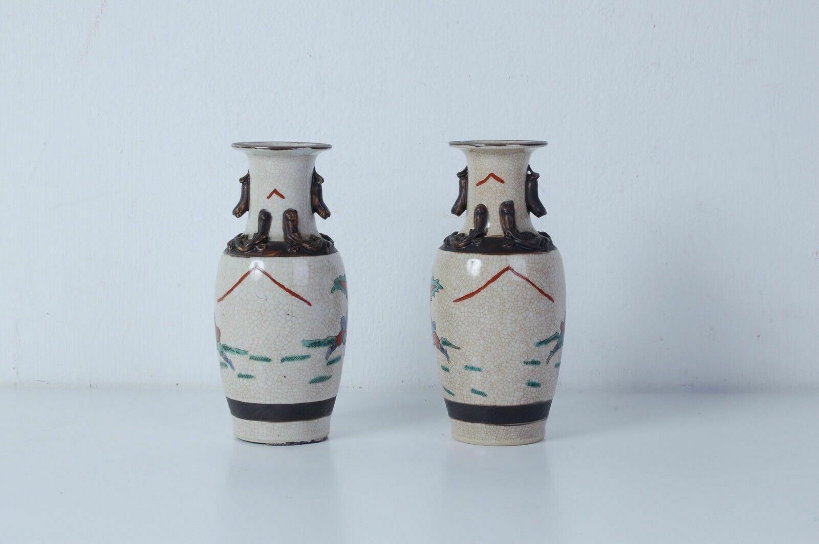 2 Japanese Porcelain Vases With Liberty Relief Bull Lizard Handles From The Early 1900s photo Home Decor