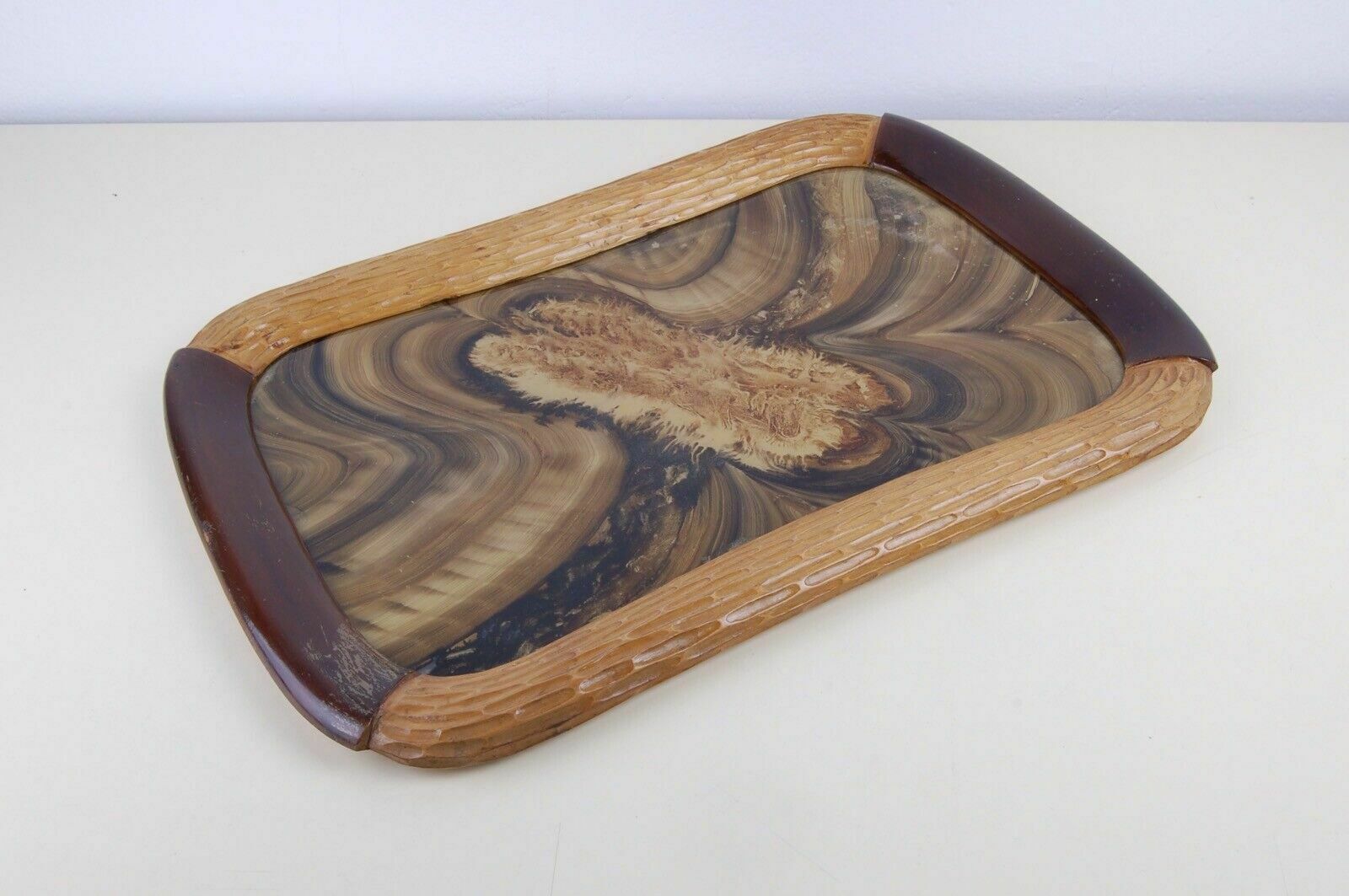 Wooden Tray Worked In Various Essences And Fratelli Cerati Glass From The 60s And 70s photo furniture