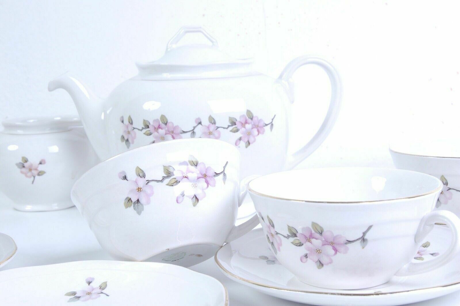 Laveno Ceramic Tea Coffee Service 6 People With Peach Blossom Teapot From The 1950s photo 125.0