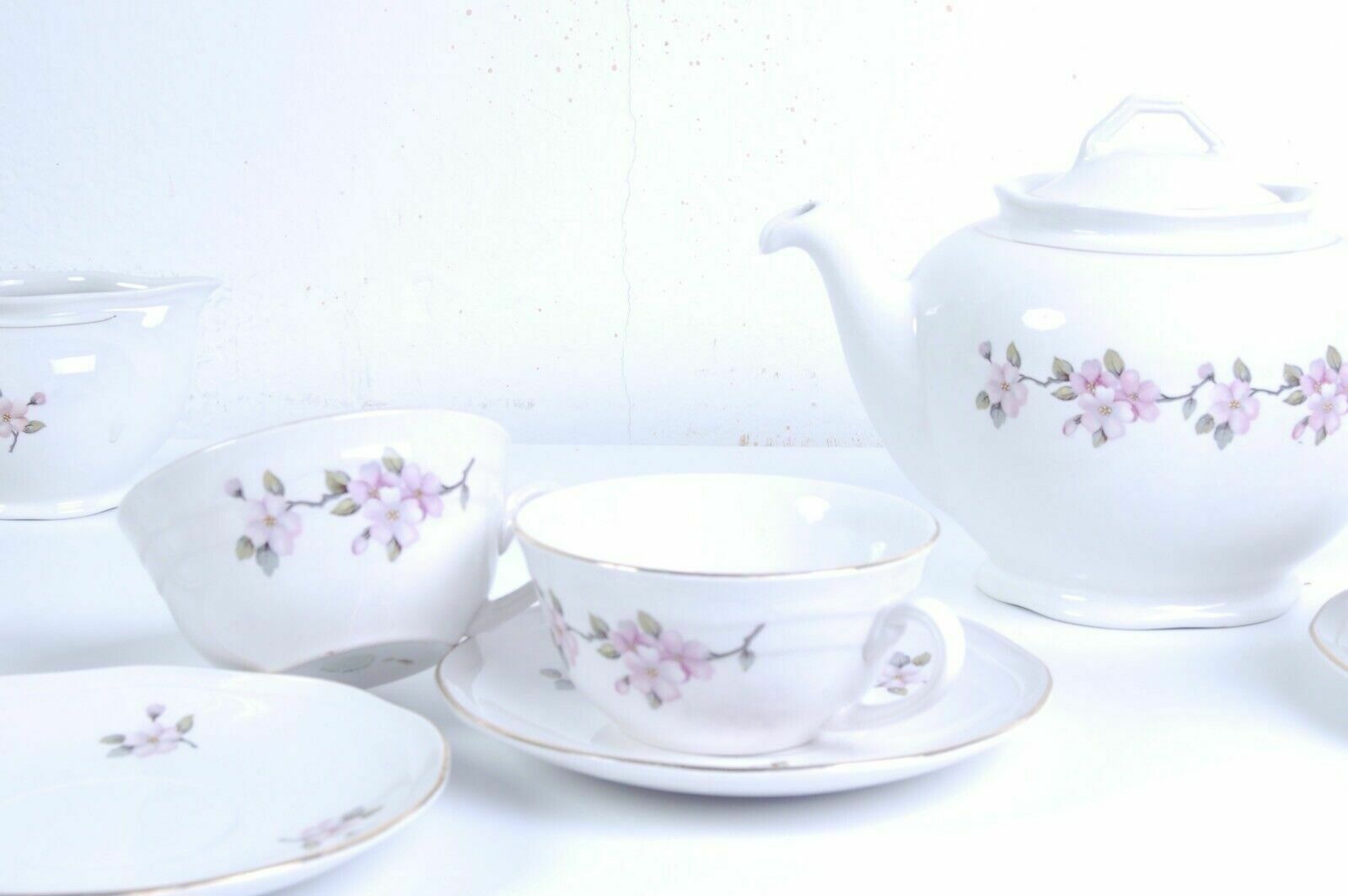 Laveno Ceramic Tea Coffee Service 6 People With Peach Blossom Teapot From The 1950s photo vinterior