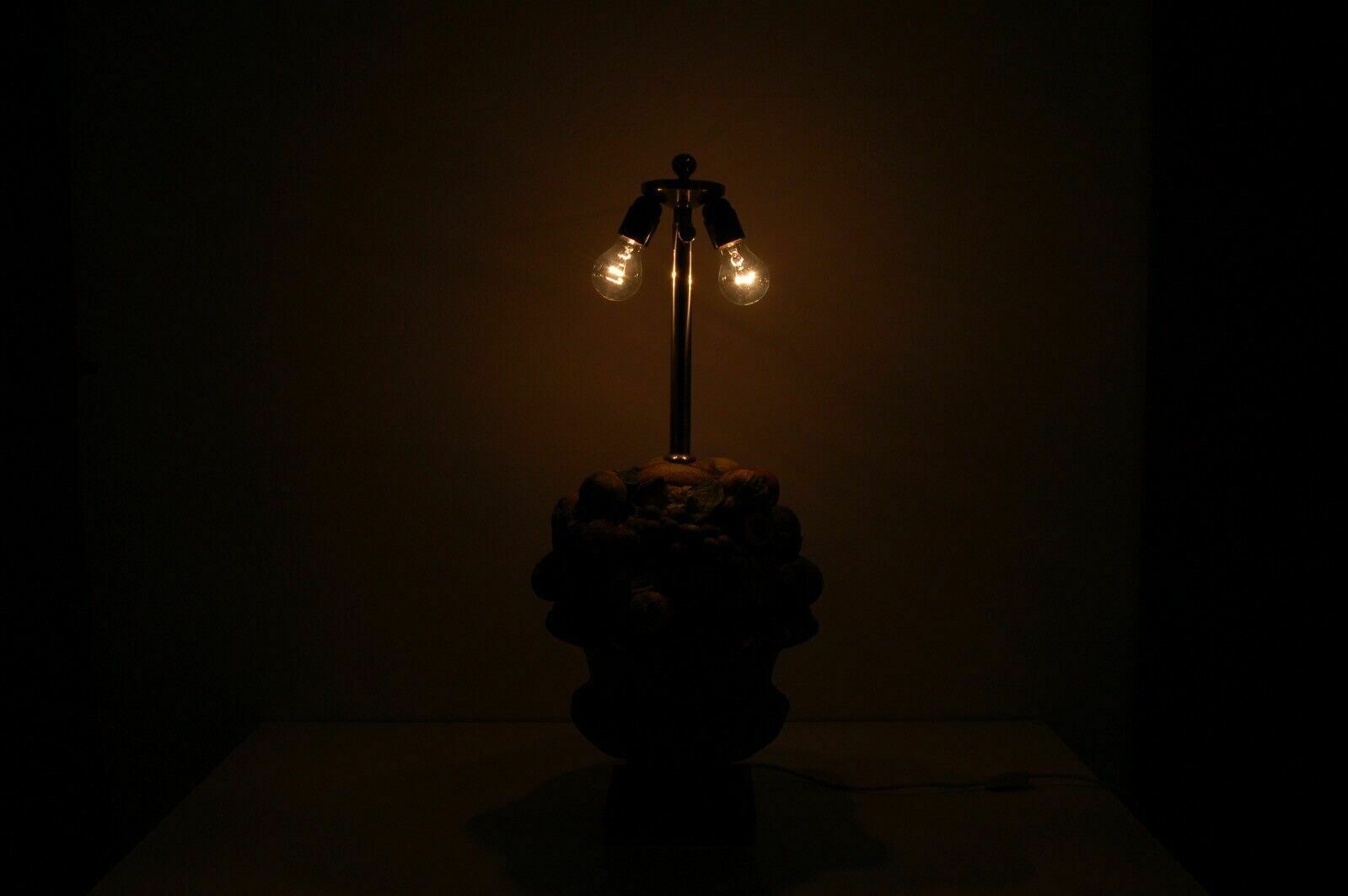 photo for sale Colored Worked Terracotta And Brass Table Lamp, A. Bianchini Florence.