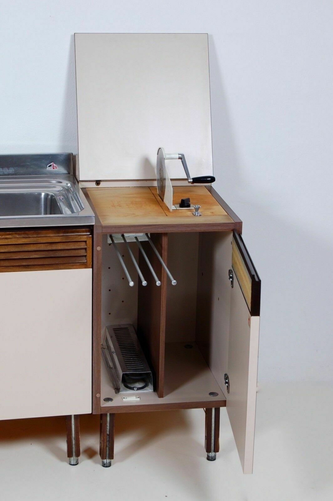 1950s Kitchen Wall Unit, Sarila (Rimini), With Slicer And Tea Towel Warmer. photo furniture