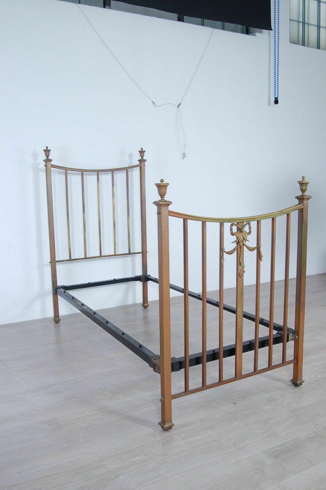 Antique Single Bed Structure In Brass From The Late 1800s And Early 1900s. Old Headboard photo furniture