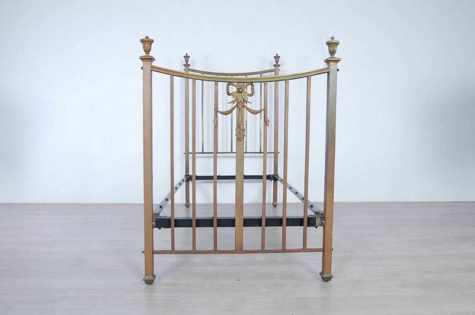 Antique Single Bed Structure In Brass From The Late 1800s And Early 1900s. Old Headboard photo Furniture