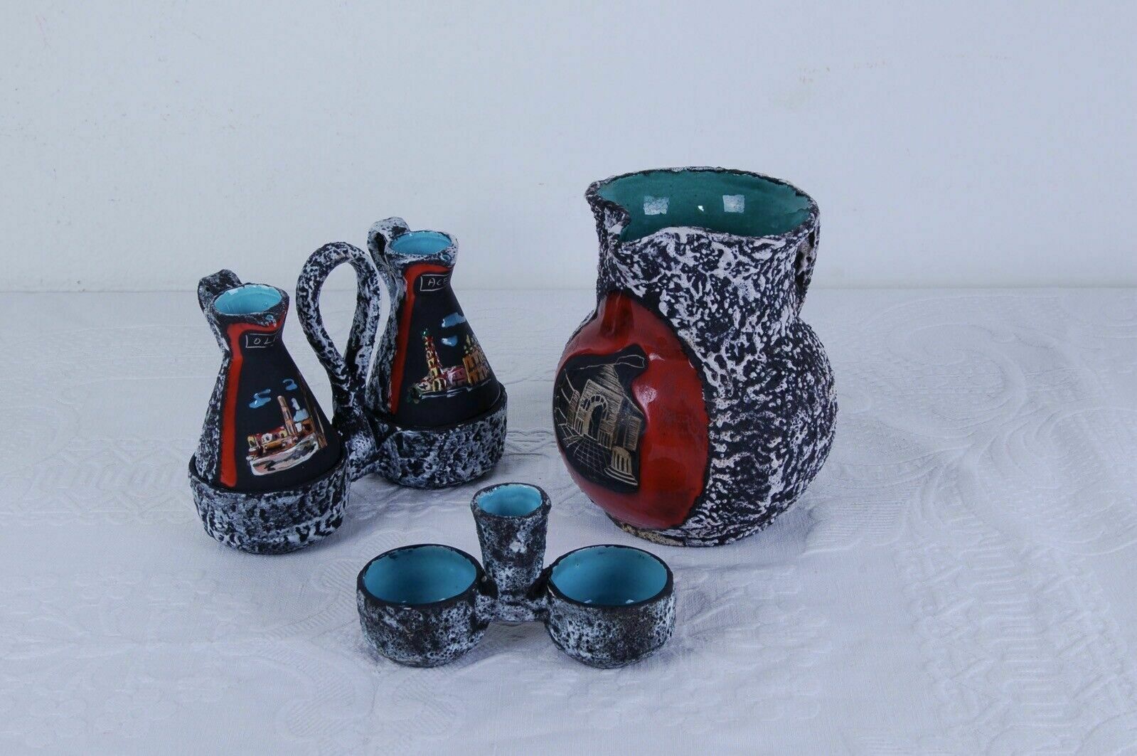 Pitcher Oil Vinegar Table Set Enamelled Lava Stone Memory Of Pompeii In Lava photo furniture
