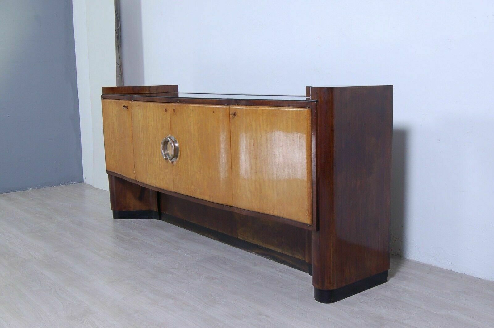 Art Decò Sideboard Buffet Briarwood Double Essence Large Mirror With Light 30s photo vintage