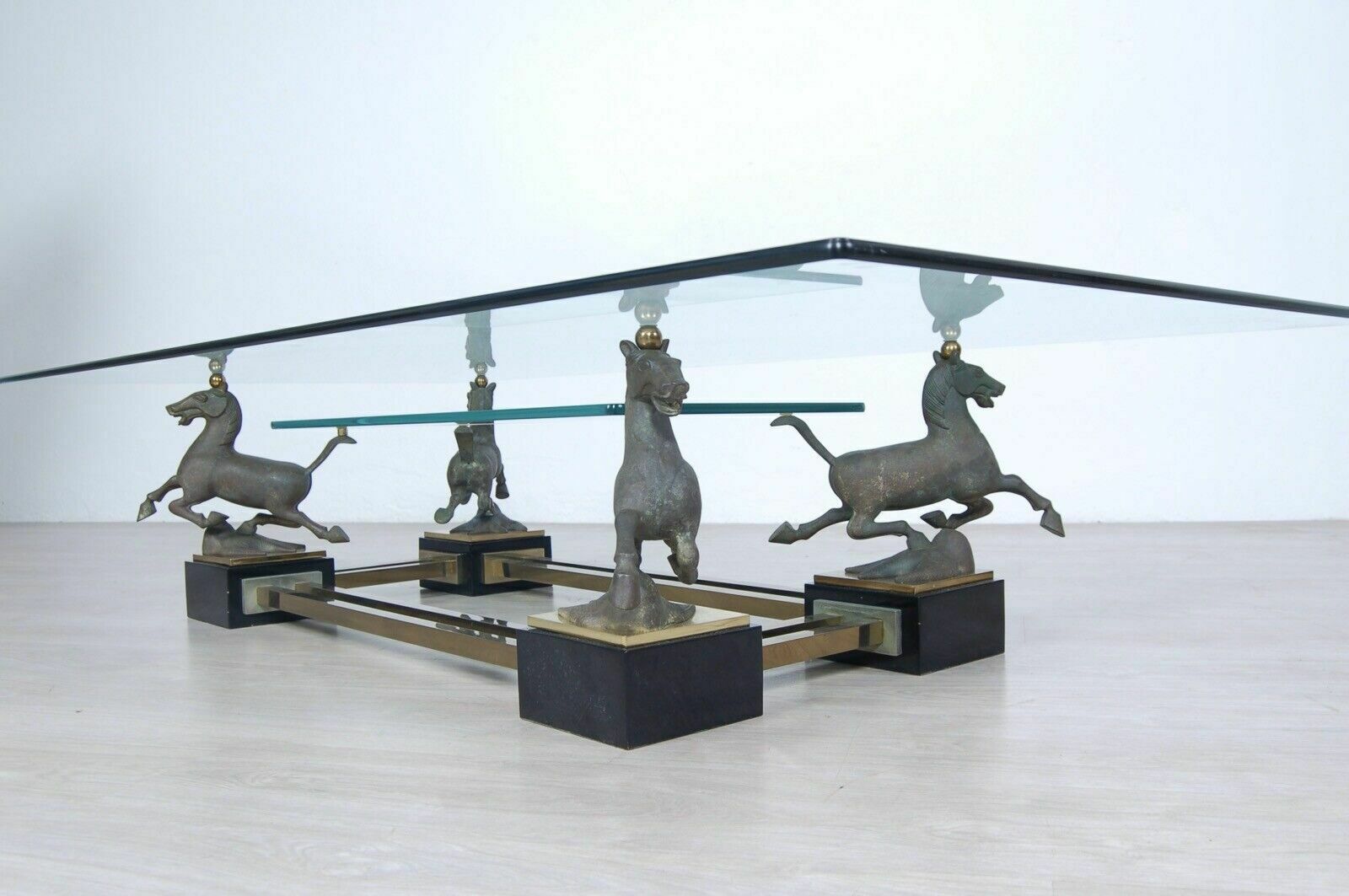 Maison Charles Large Rectangular Glass Brass Table Flying Horse Of Gansu photo furniture