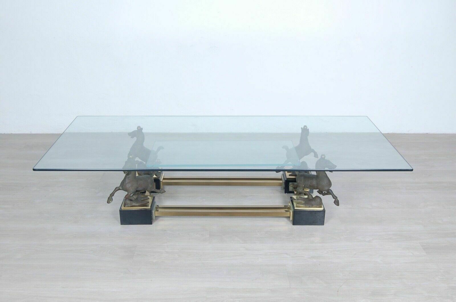 Maison Charles Large Rectangular Glass Brass Table Flying Horse Of Gansu photo Furniture