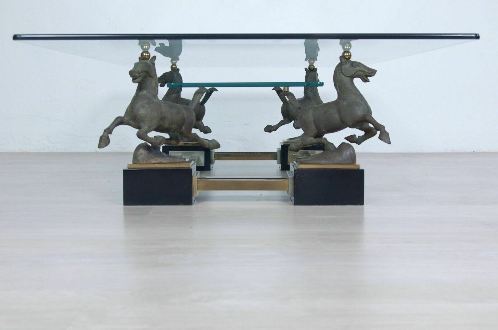 photo furniture Maison Charles Large Rectangular Glass Brass Table Flying Horse Of Gansu
