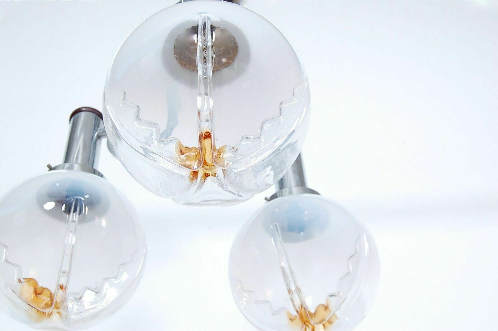 Design Chandelier From The 70s With Three Lights In Steel And Murano Glass In The Mazzega Style photo buy