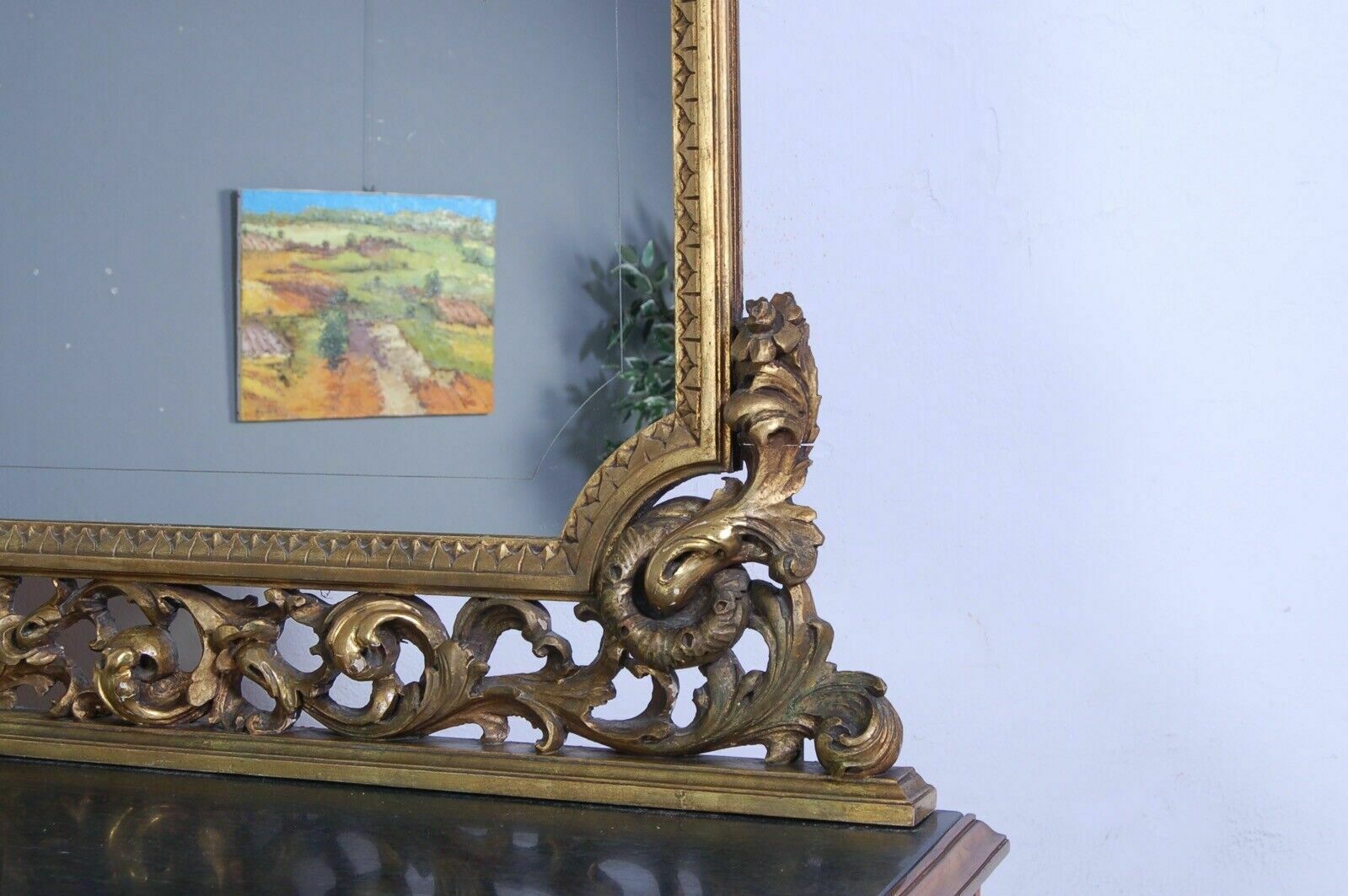 Empire Sideboard In Briar Root, Green Marble Top. Large Gilded Mirror photo for sale