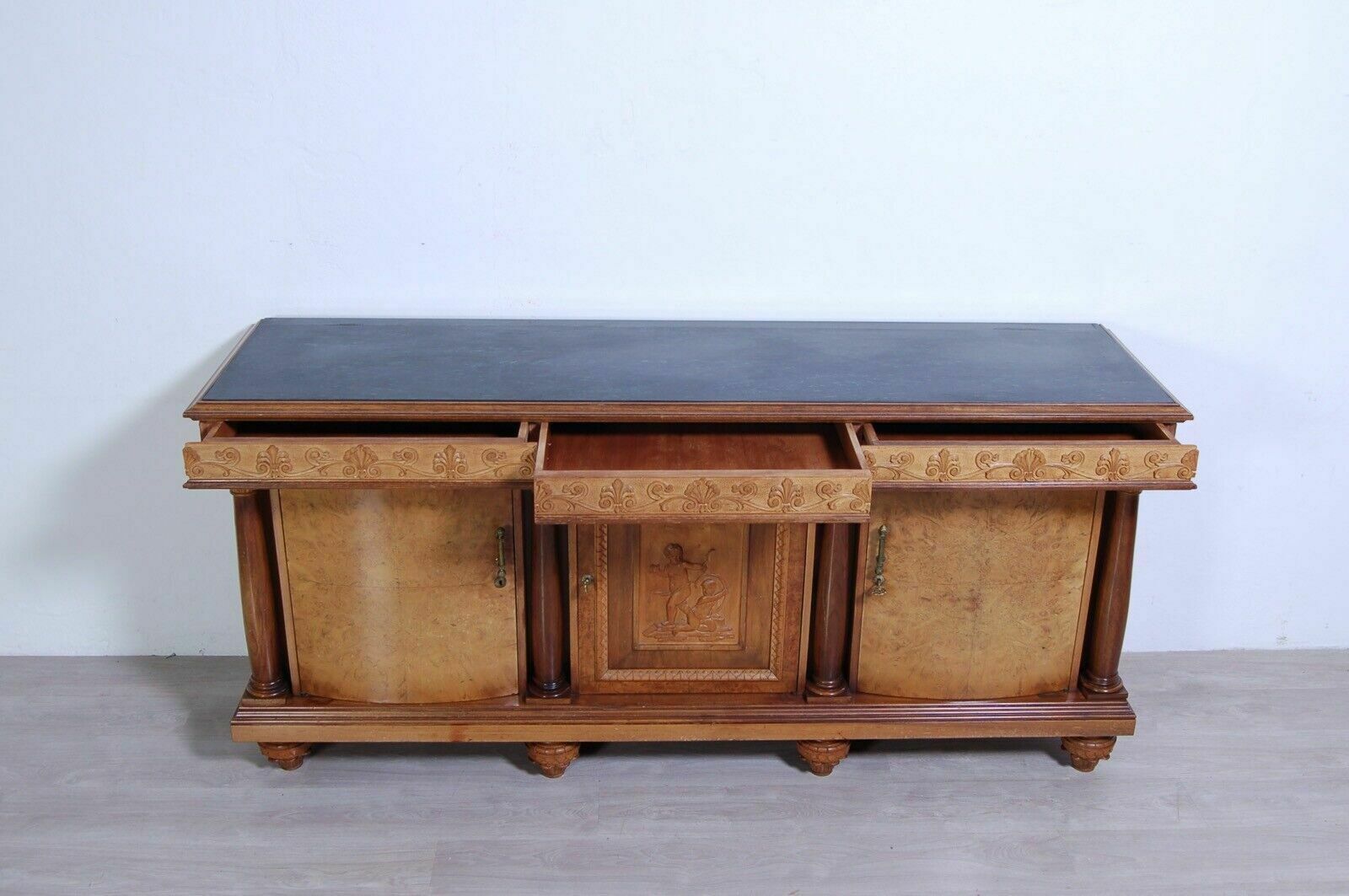 Empire Sideboard In Briar Root, Green Marble Top. Large Gilded Mirror photo buy