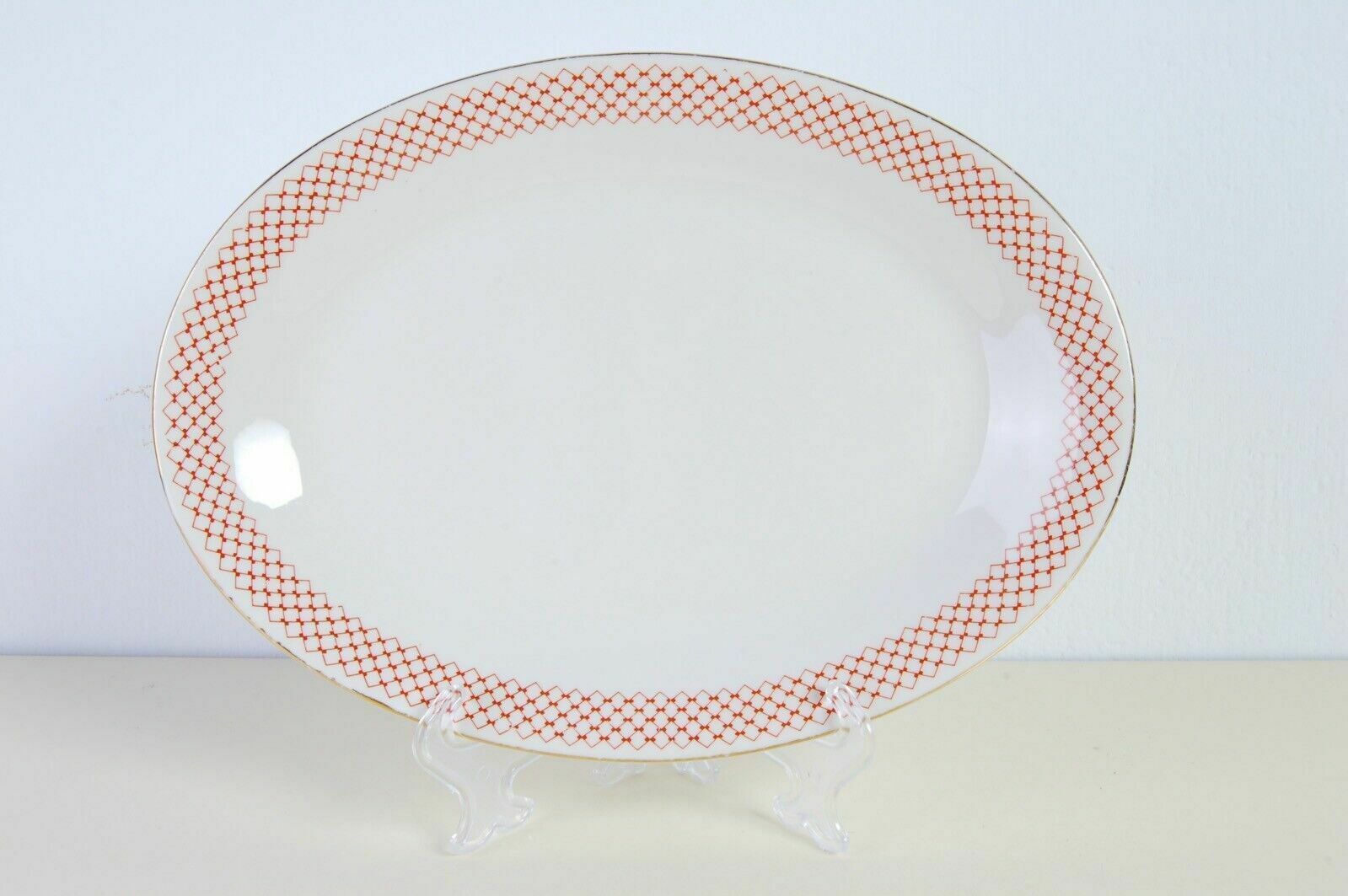Pair Of Oval Porcelain Plates Ct Carl Tielsch Design From The 1930s, Vintage Red And Gold photo 59.0