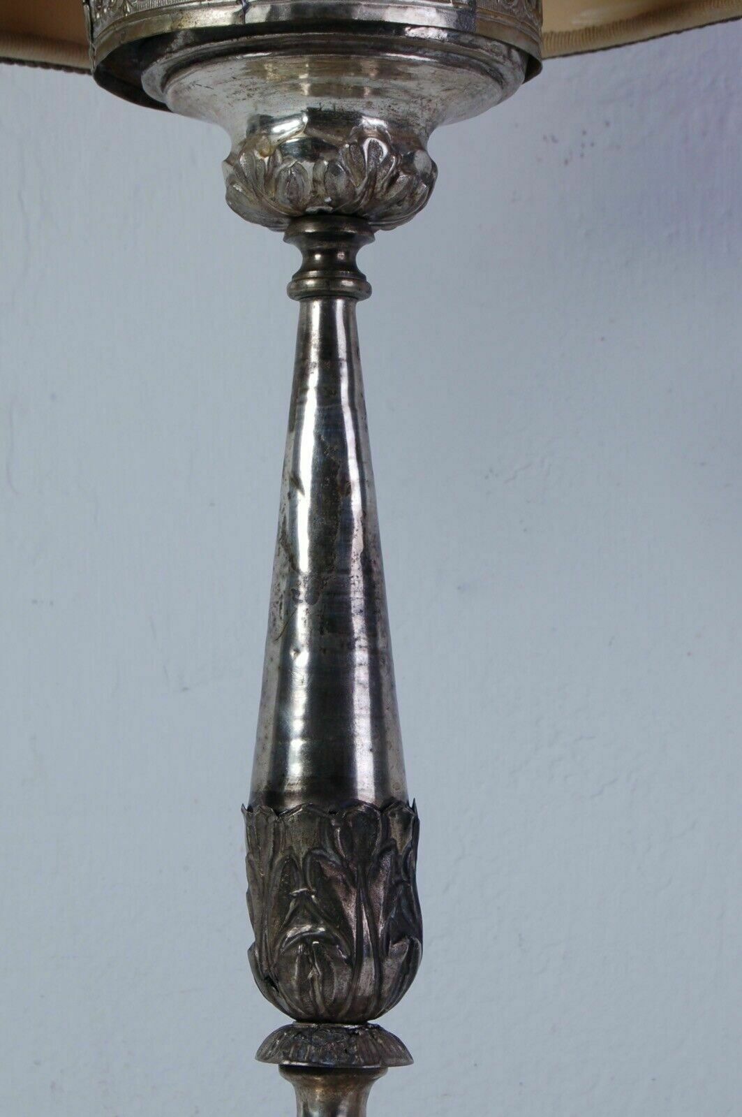 photo for sale Table Lamp Old Electrified Religious Candlestick In Wood And Antique Silver
