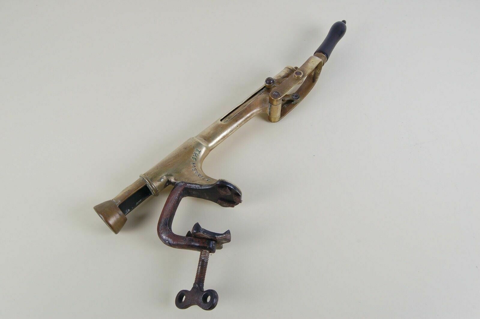 Bench Corkscrew In Brass With Iron Vice The Merritt English Lever Mid 800 photo vintage