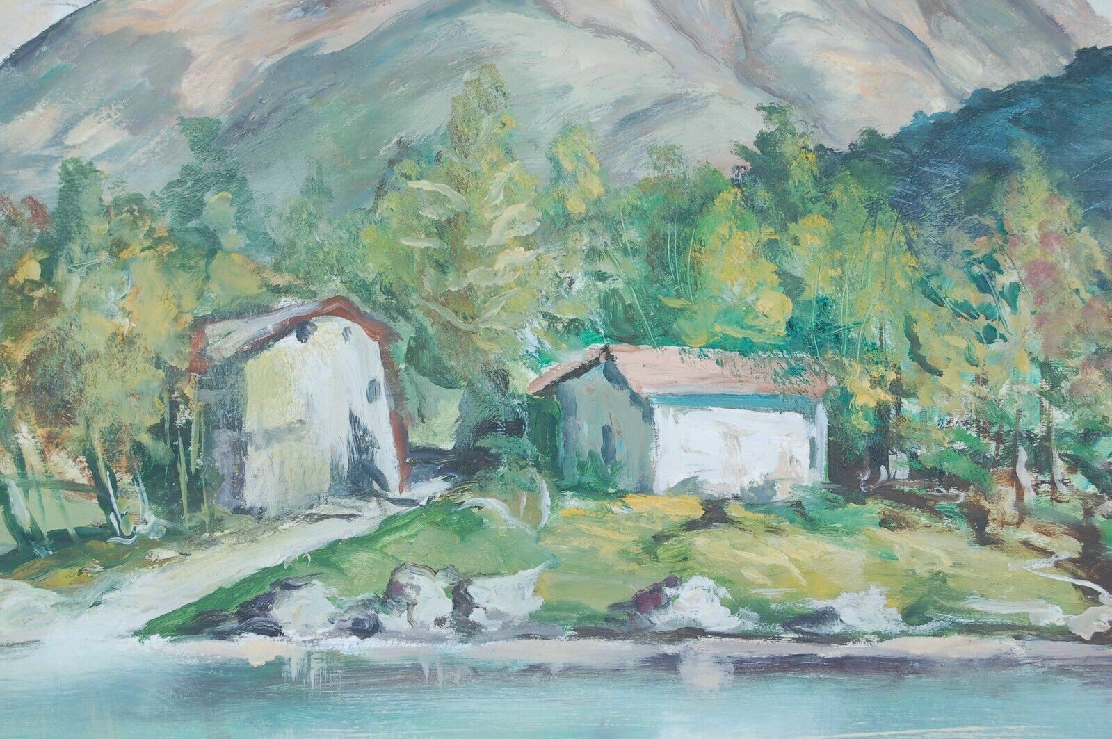 photo furniture Large Lake Mountain Landscape Painting Oil On Wood Brugnetti