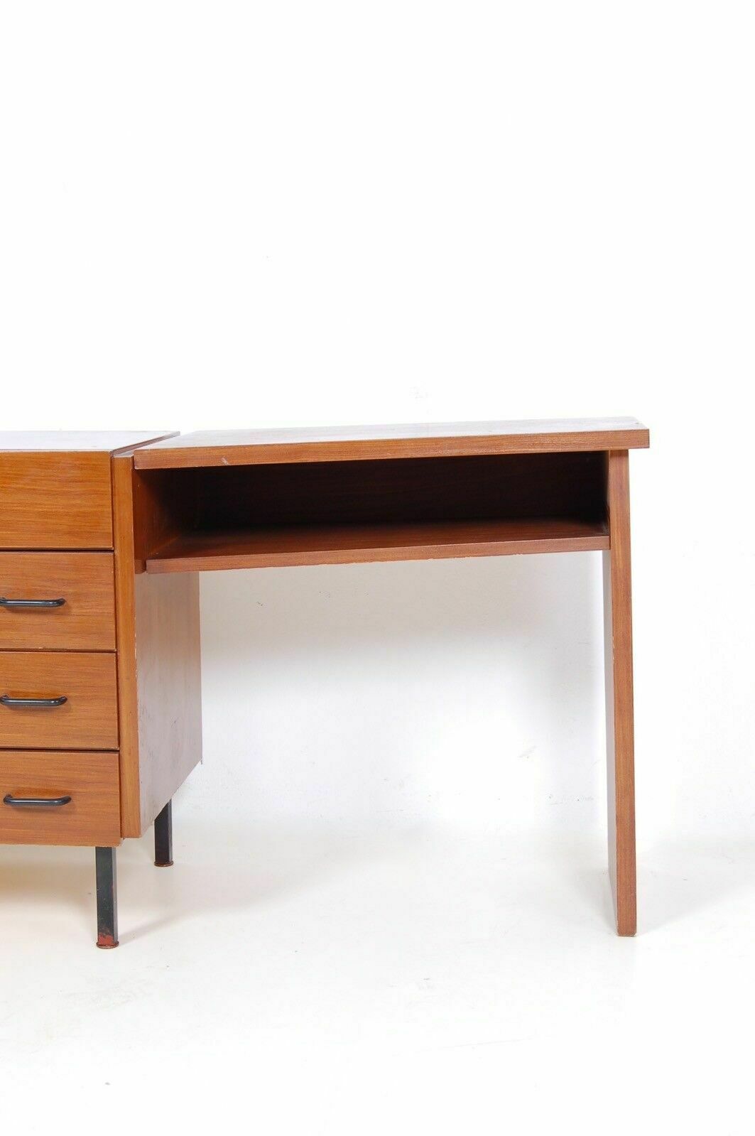 Design Table From The 70s In Steel And Black Enamelled Wood, Square Glass Top photo for sale