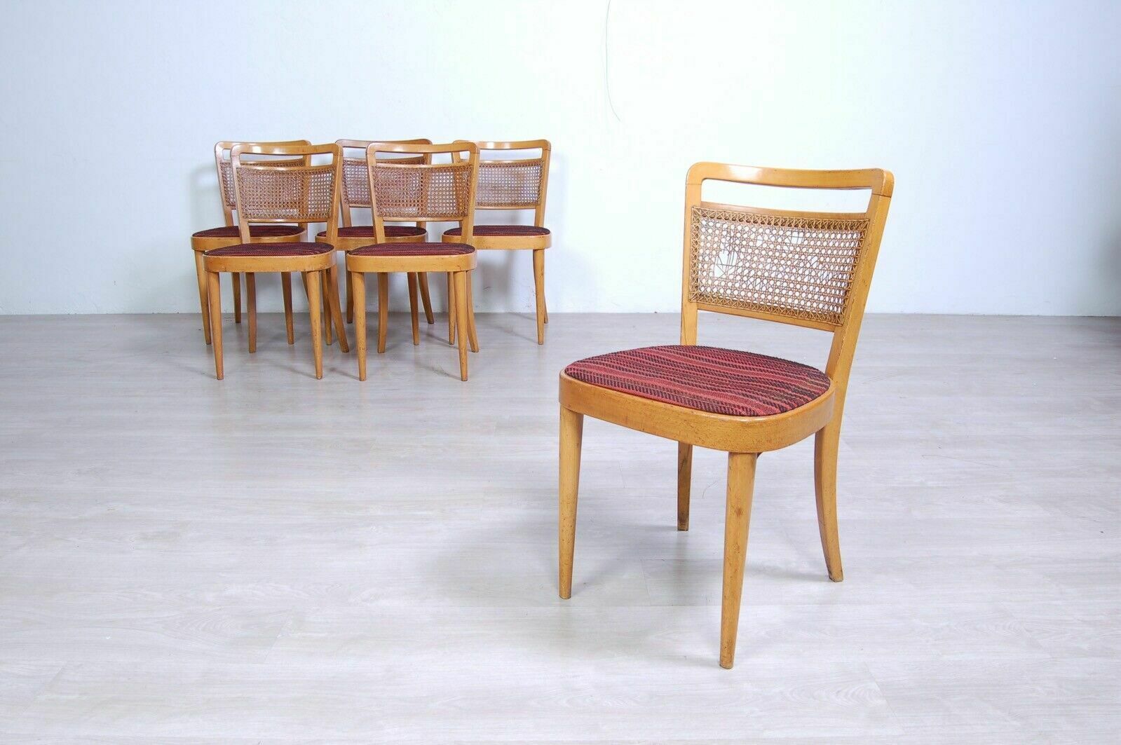 Set Of 6 1940s Design Chairs With Vienna Straw Backrest To Be Restored