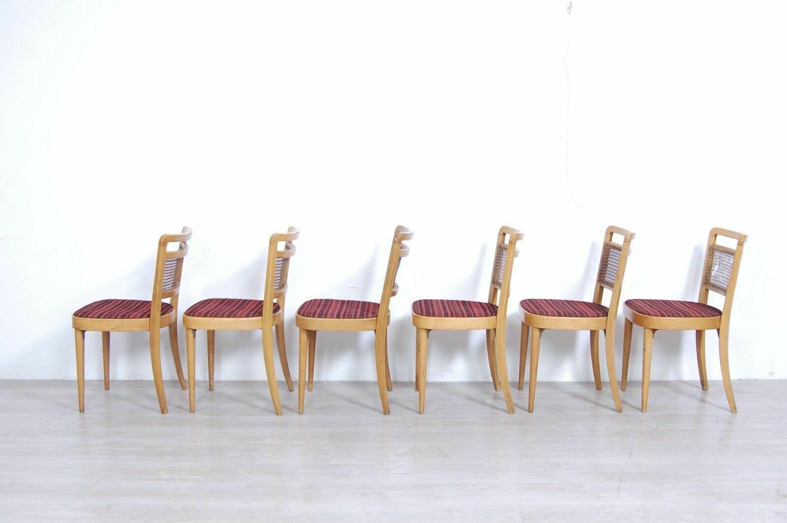 Furniture Set Of 6 1940s Design Chairs With Vienna Straw Backrest To Be Restored photo