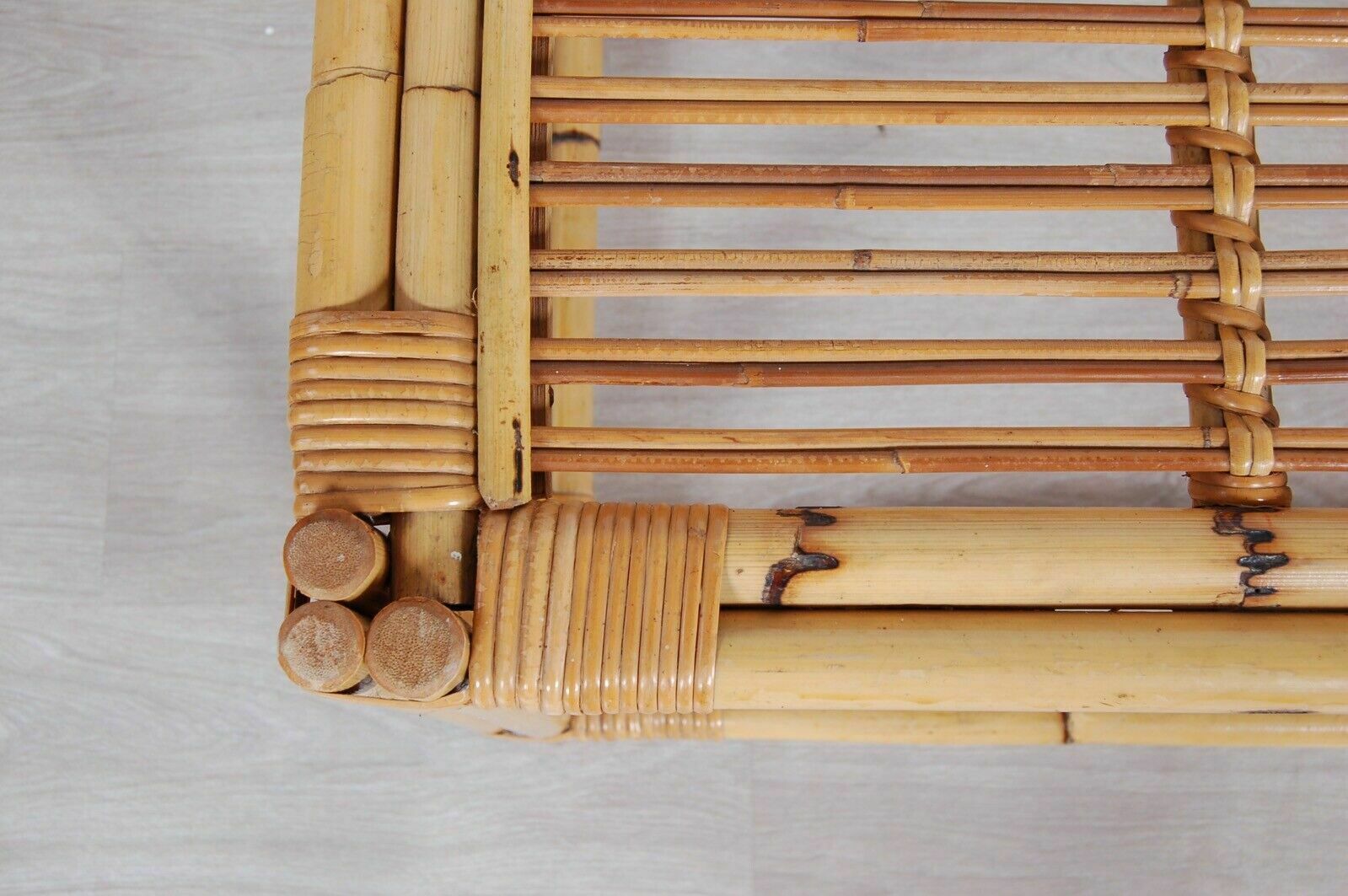 Furniture Woven Bamboo Tea Table From The 70s. Good Condition. 76x55 Cm photo