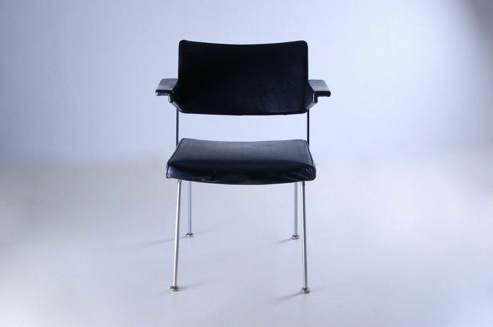 Dantuma Dutch Chair With Armrests, 1950s 60s, Steel, Black Leather photo furniture
