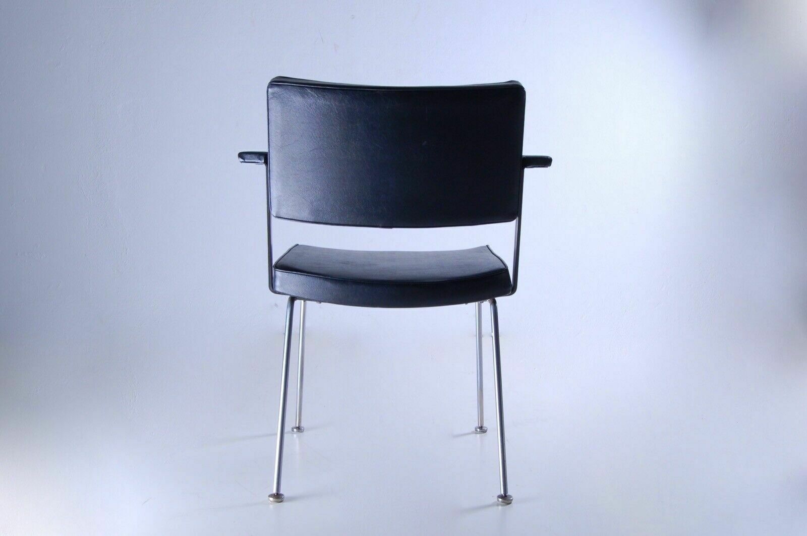 Dantuma Dutch Chair With Armrests, 1950s 60s, Steel, Black Leather photo 263.0