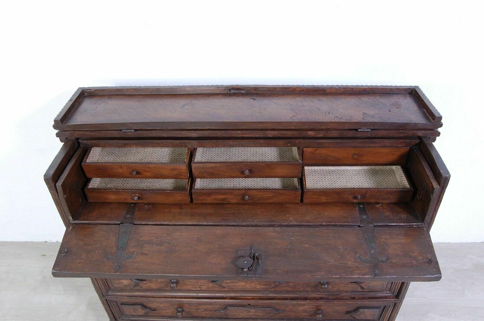 Antique Chest Of Drawers From The End Of The 18th Century, Old Lombard Chest Of Drawers With Walnut Flap photo vintage