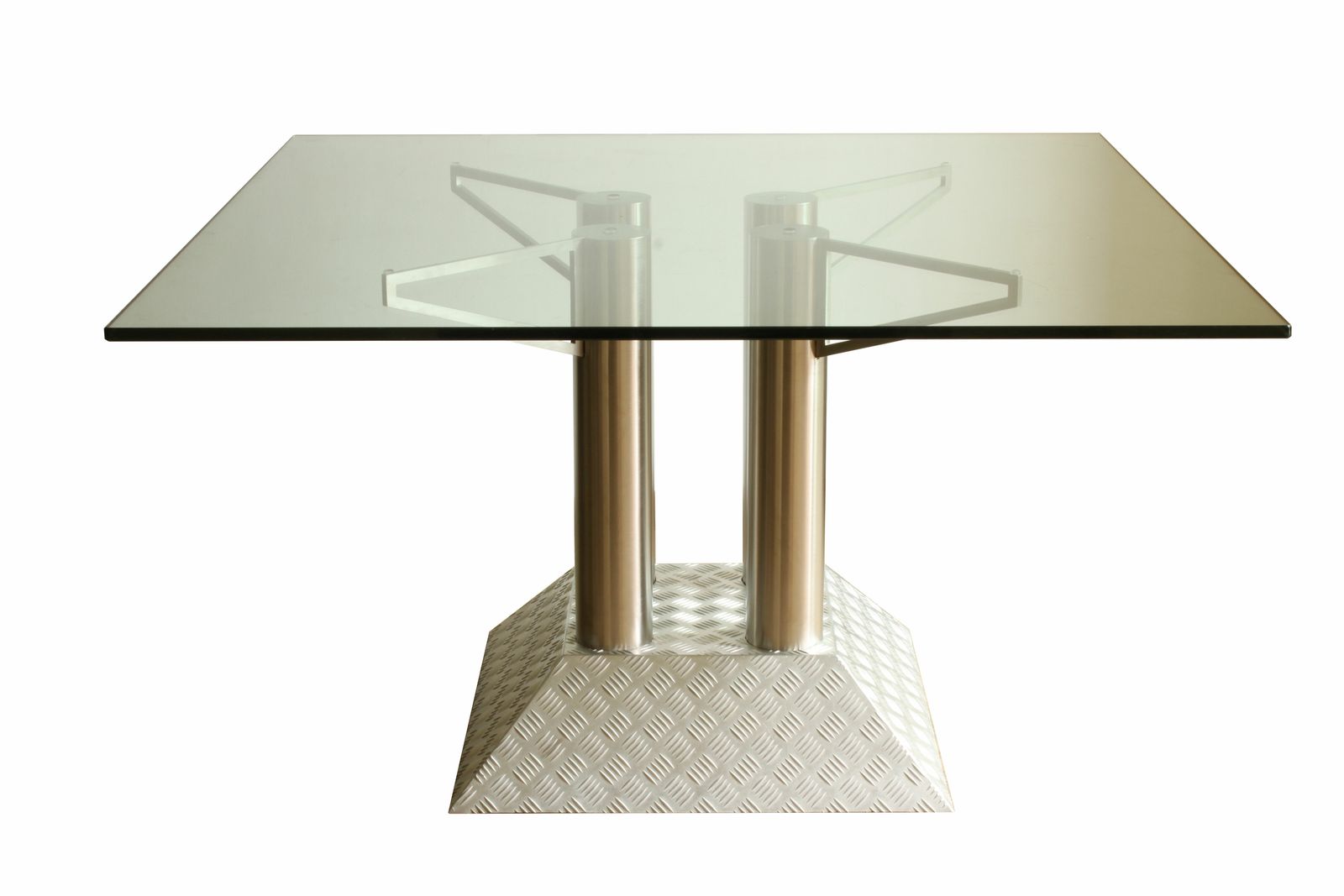 Industrial Steel Tube And Diamond Chequer Plate Table With A Glass Top, 1990s photo furniture