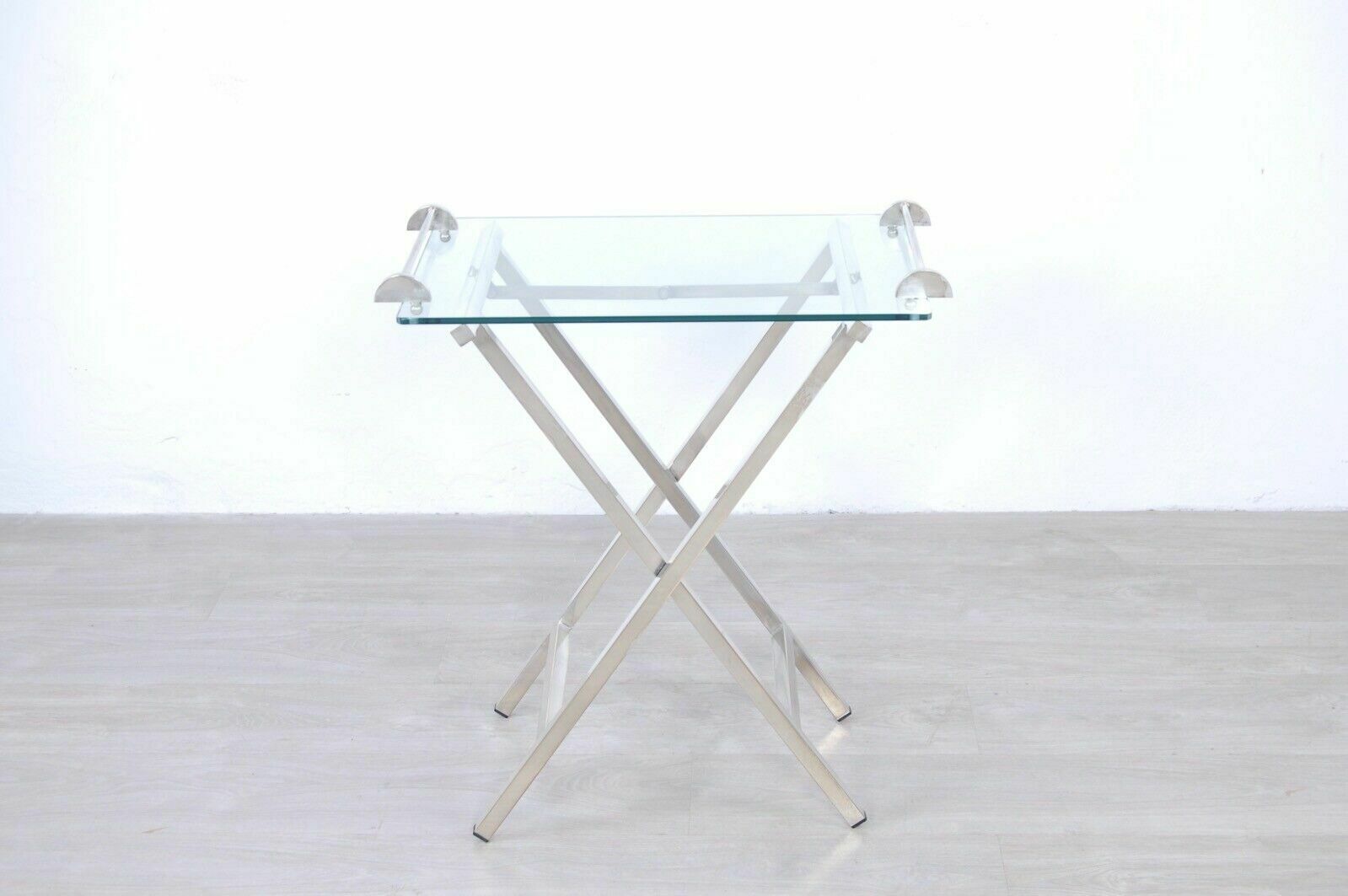 Folding Serving Table Trolley In Silver And Glass, 60s Design photo for sale