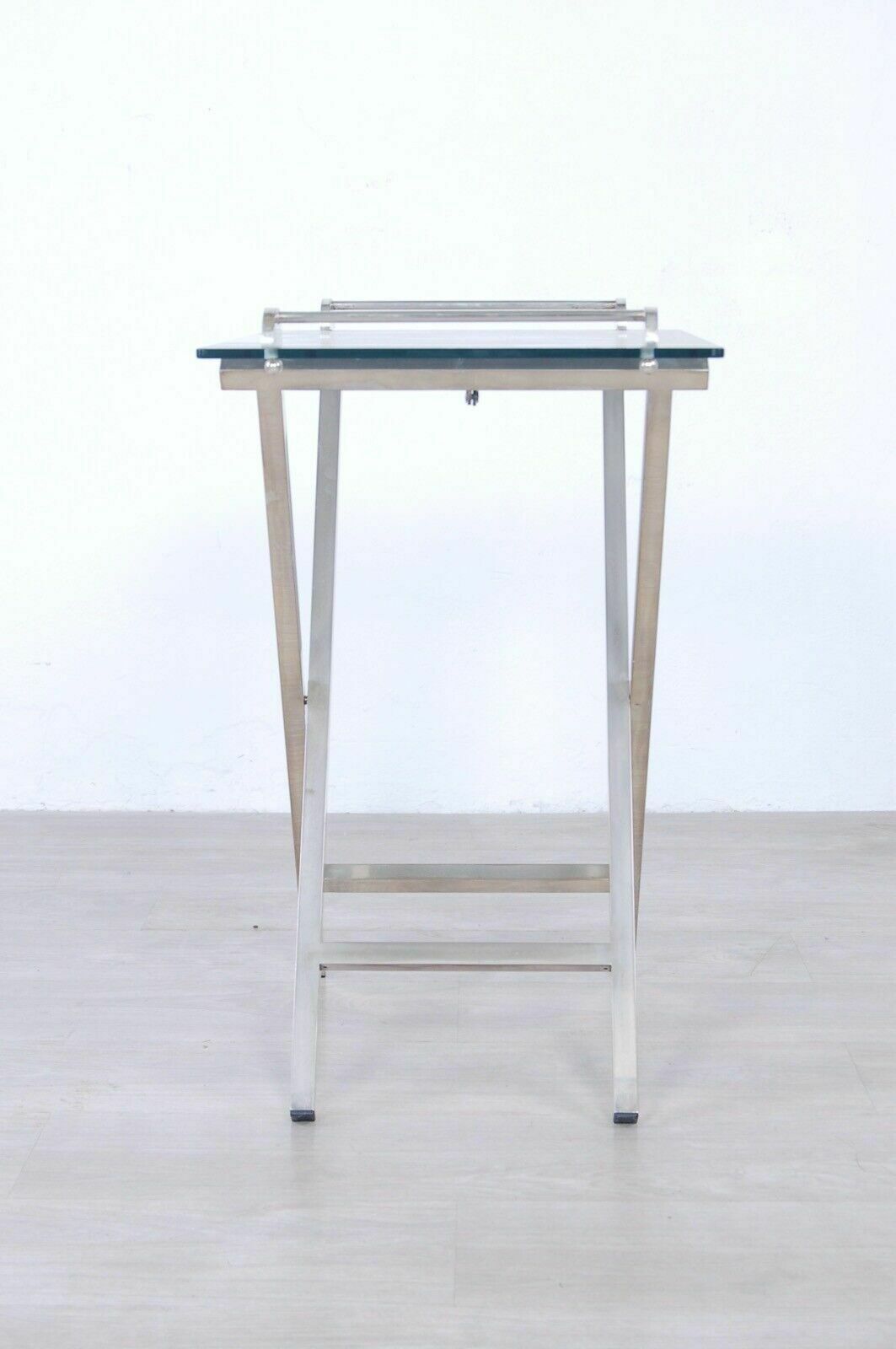 Folding Serving Table Trolley In Silver And Glass, 60s Design photo vinterior