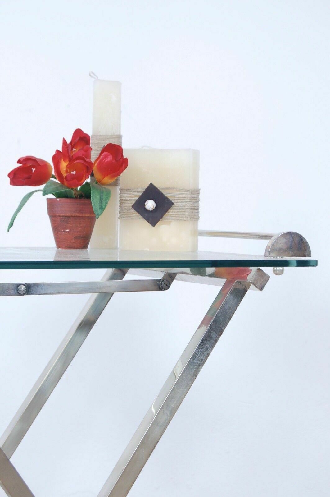 590.0 Folding Serving Table Trolley In Silver And Glass, 60s Design photo