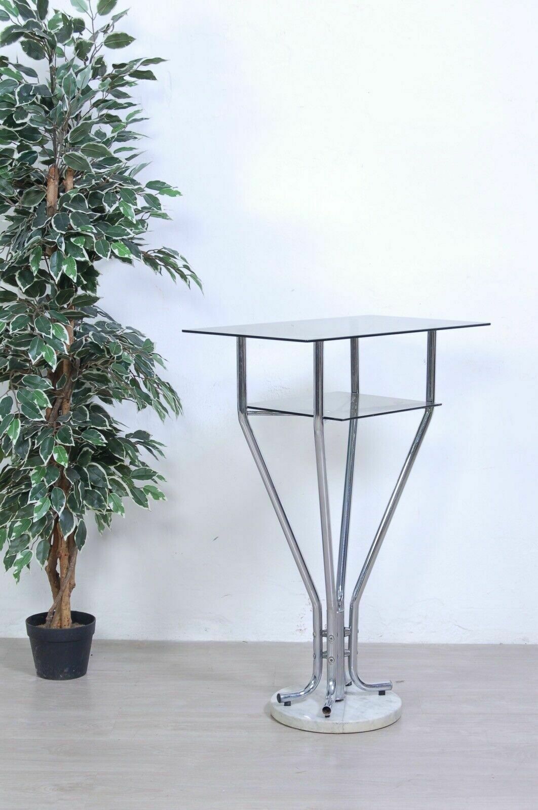 Space Age Entrance Console High Table Design From The 70s Steel Marble Smoked Glass photo buy