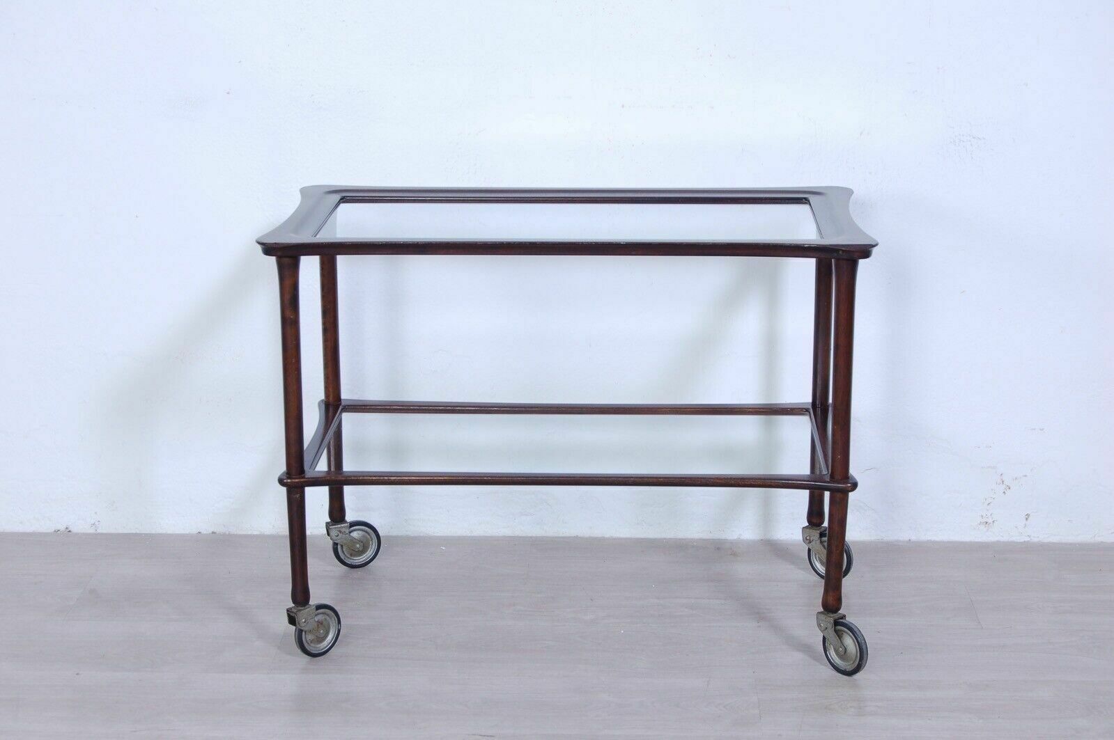 Service Trolley In Wood And Glass, Vintage Design From The 50s photo for sale