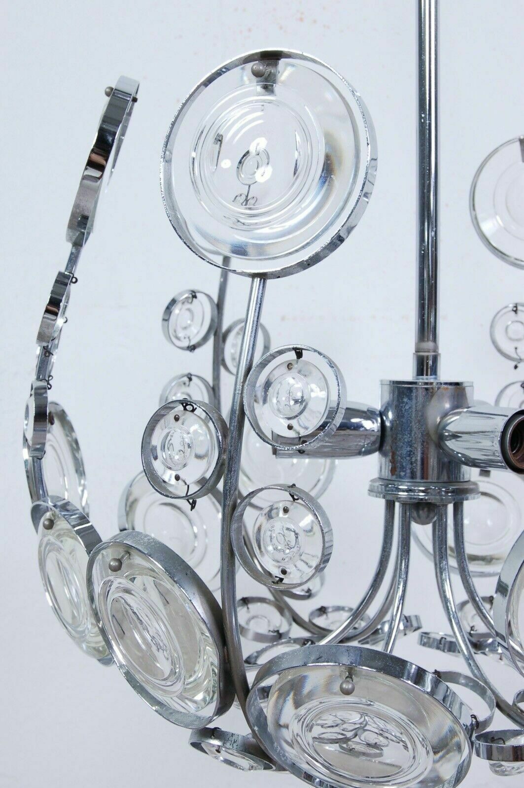 Space Age Chandelier Ceiling Lamp Design From The 70s In Murano Glass Steel photo vintage