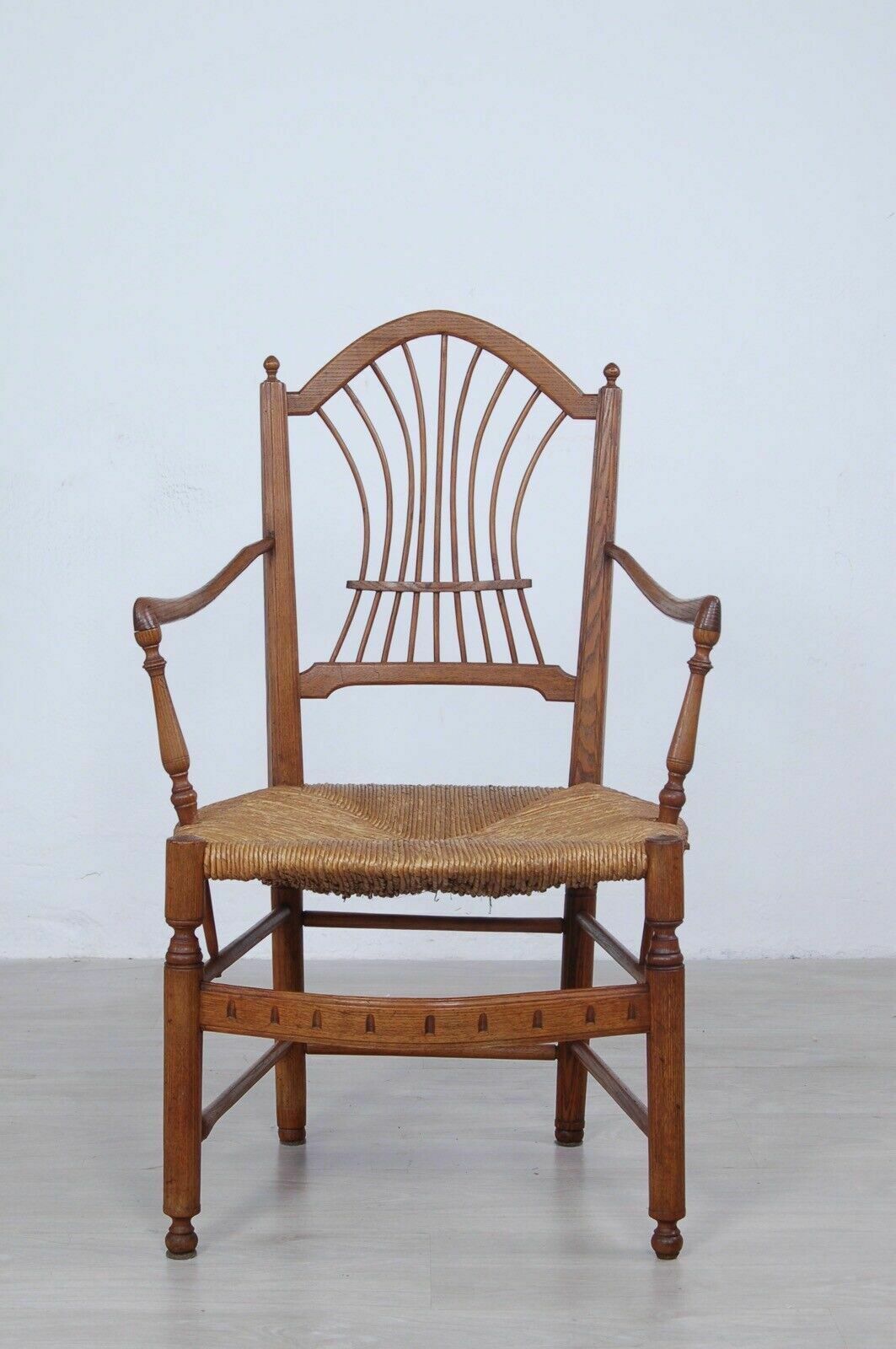 Antique Provençal Chair In Worked Oak, Straw Seat From The End Of The 19th Century, Armrests photo furniture