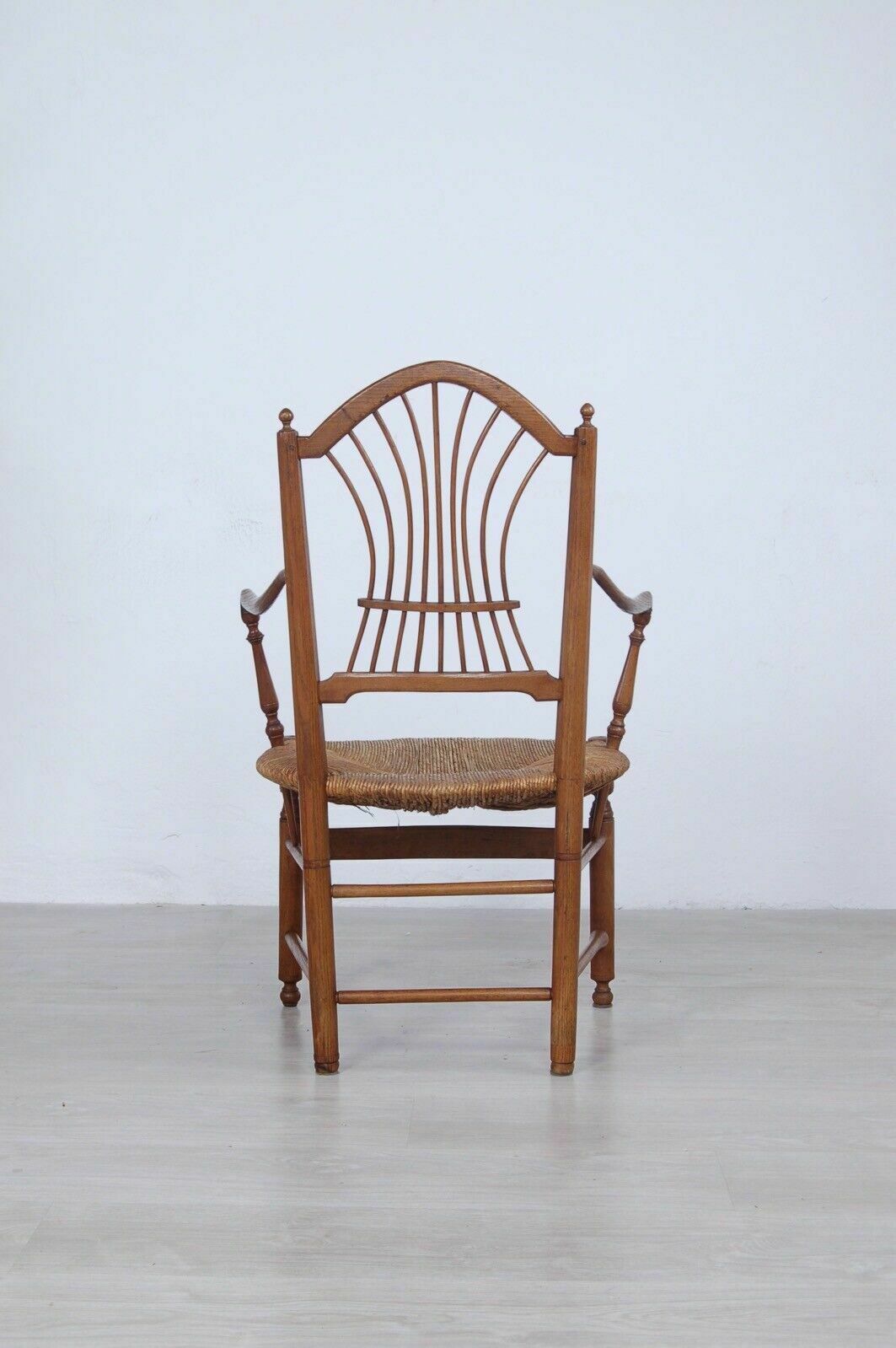 Antique Provençal Chair In Worked Oak, Straw Seat From The End Of The 19th Century, Armrests photo vintage