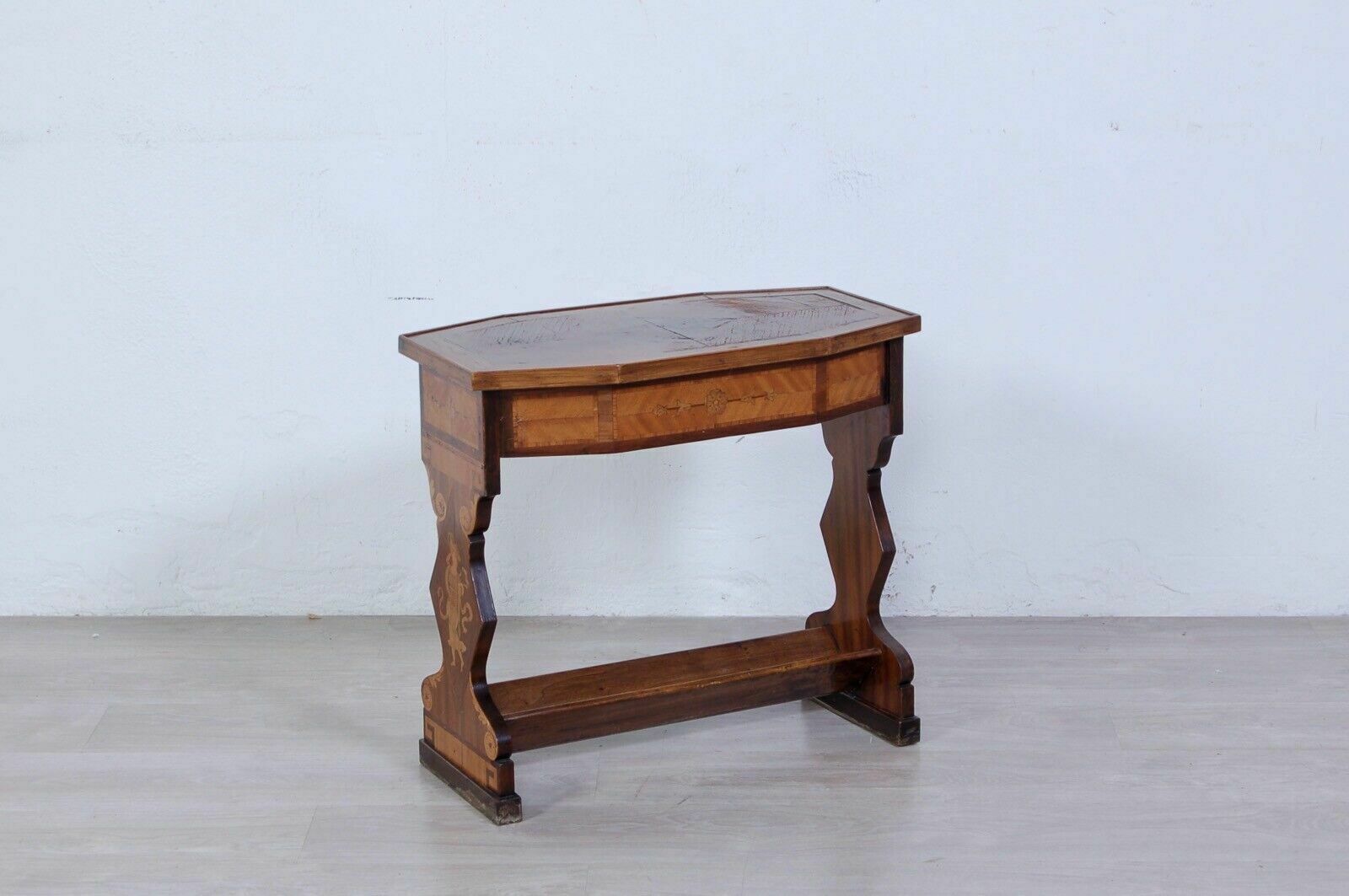 Antique Coffee Table From The Early 1900s. Coffee Table Inlaid With Beautiful Shapes In Briar photo furniture