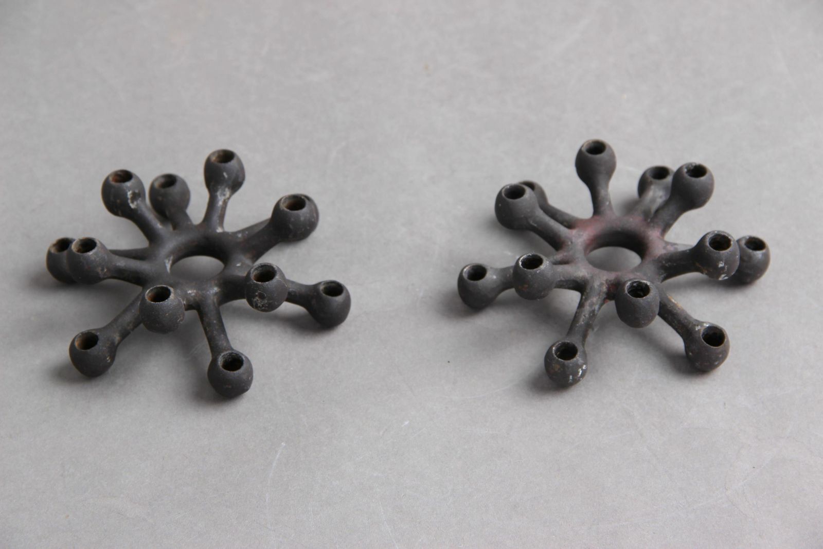Jens H. Quistgaard Candlestick In Iron Ihq Denmark Danish 12 Armed Candlestick, Set Of 2 Pieces